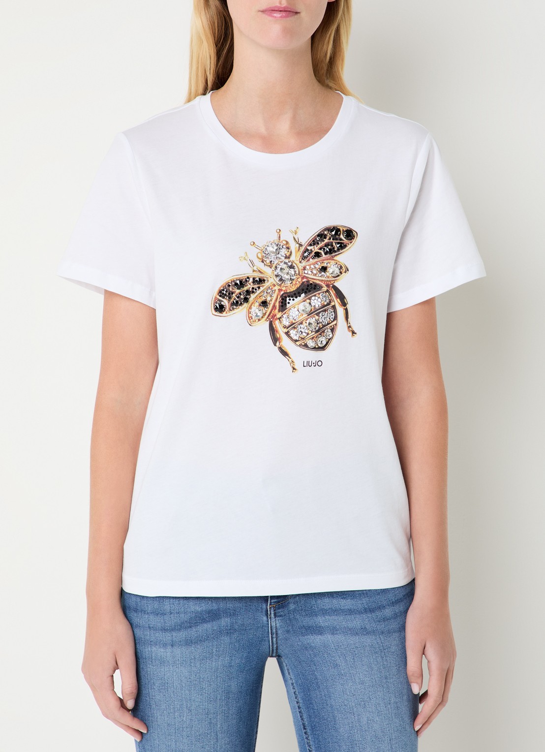 Liu Jo T-shirt met print en imitatieparels - detail 2 geel