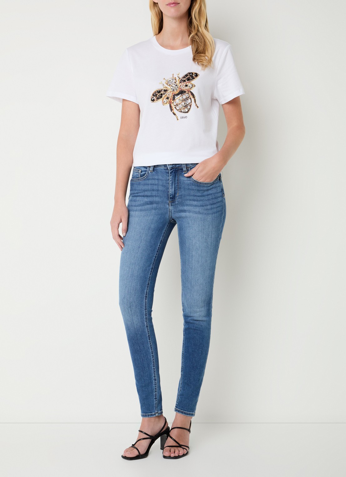 Liu Jo T-shirt met print en imitatieparels - voorkant 4 geel