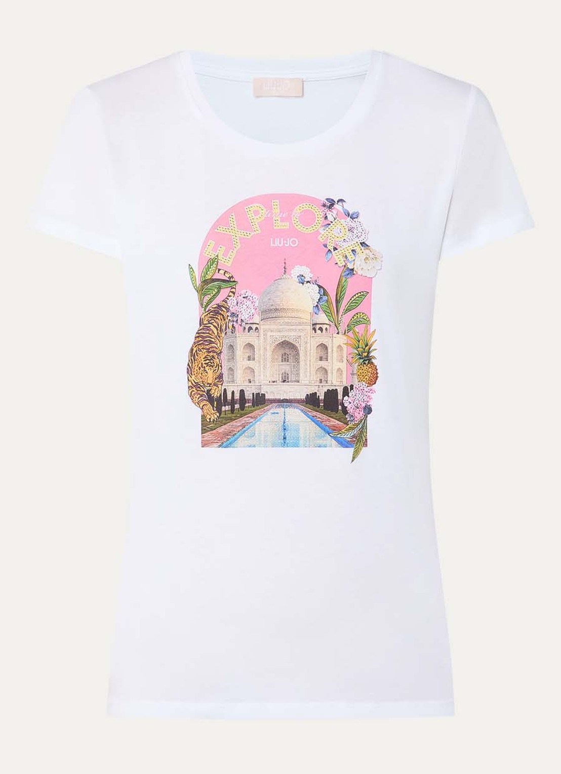 Liu Jo T-shirt met print en strass - voorkant 3 roze