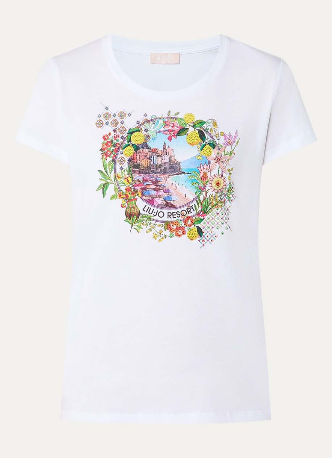 Liu Jo T-shirt met print en strass - voorkant groen