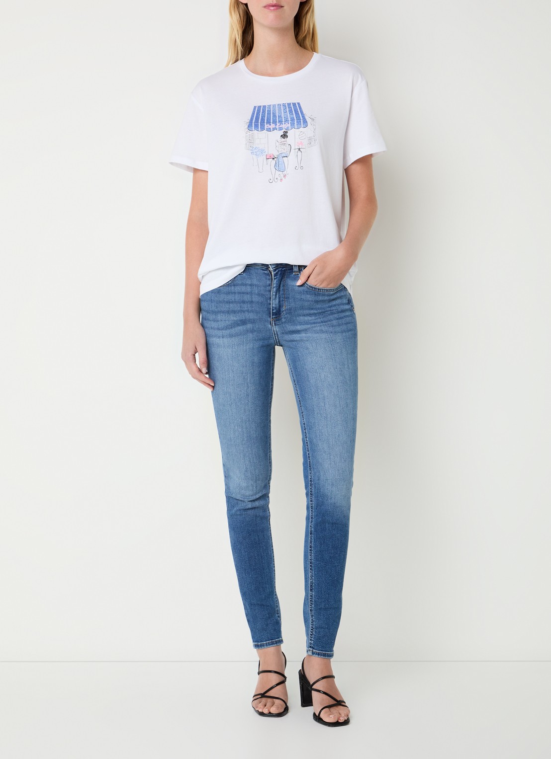 Liu Jo T-shirt met print en strass - voorkant 4 wit