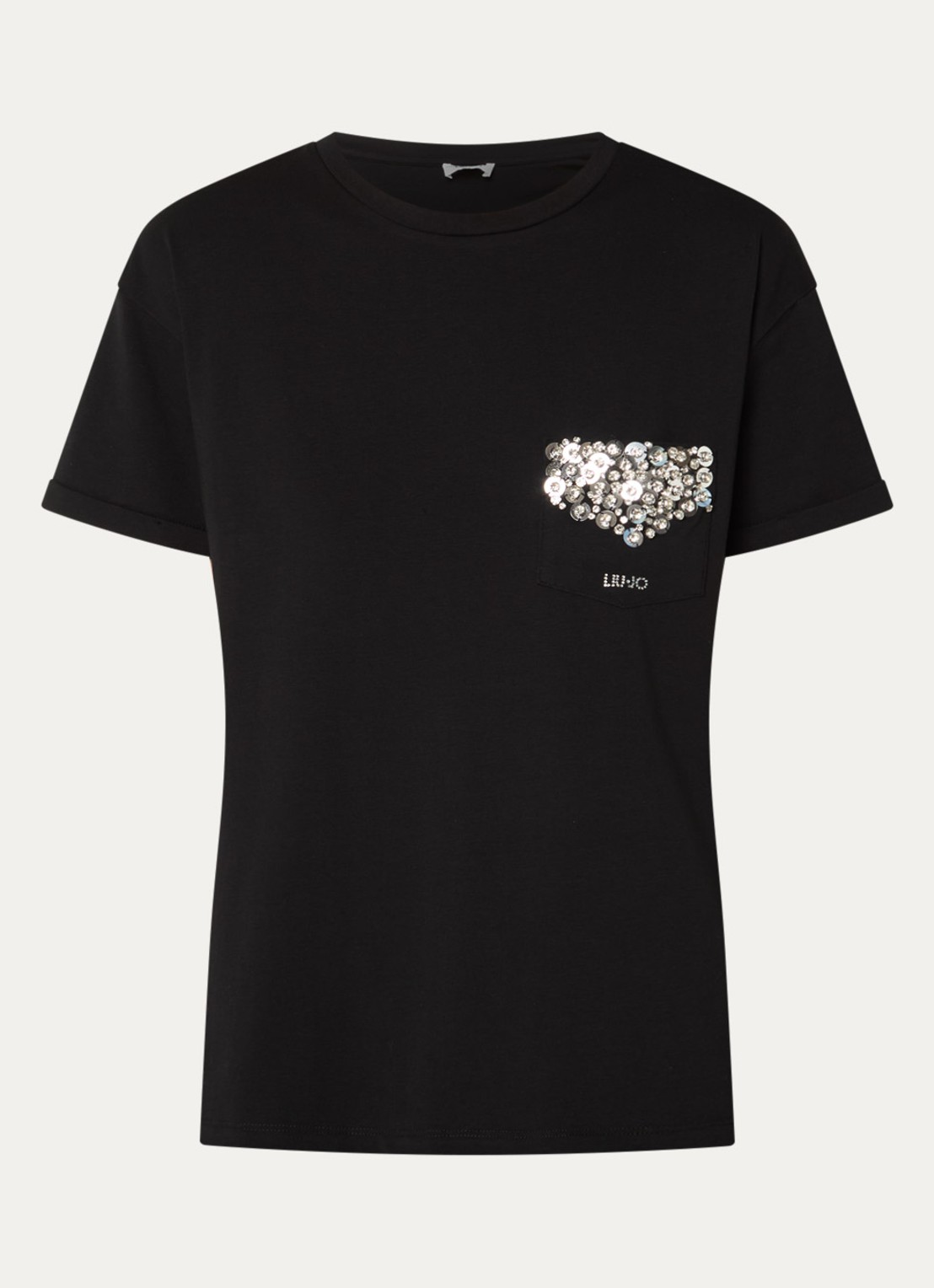 Liu Jo T-shirt met strass en borstzak - voorkant zwart
