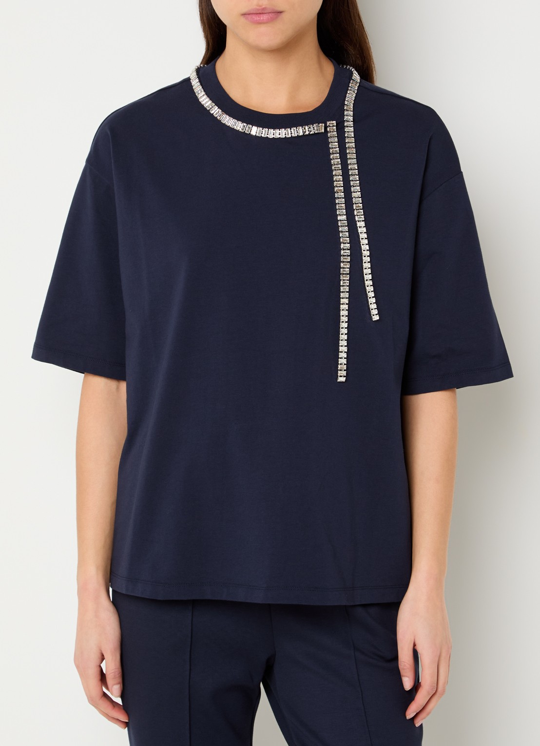 Liu Jo T-shirt met strass - detail 4 donkerblauw