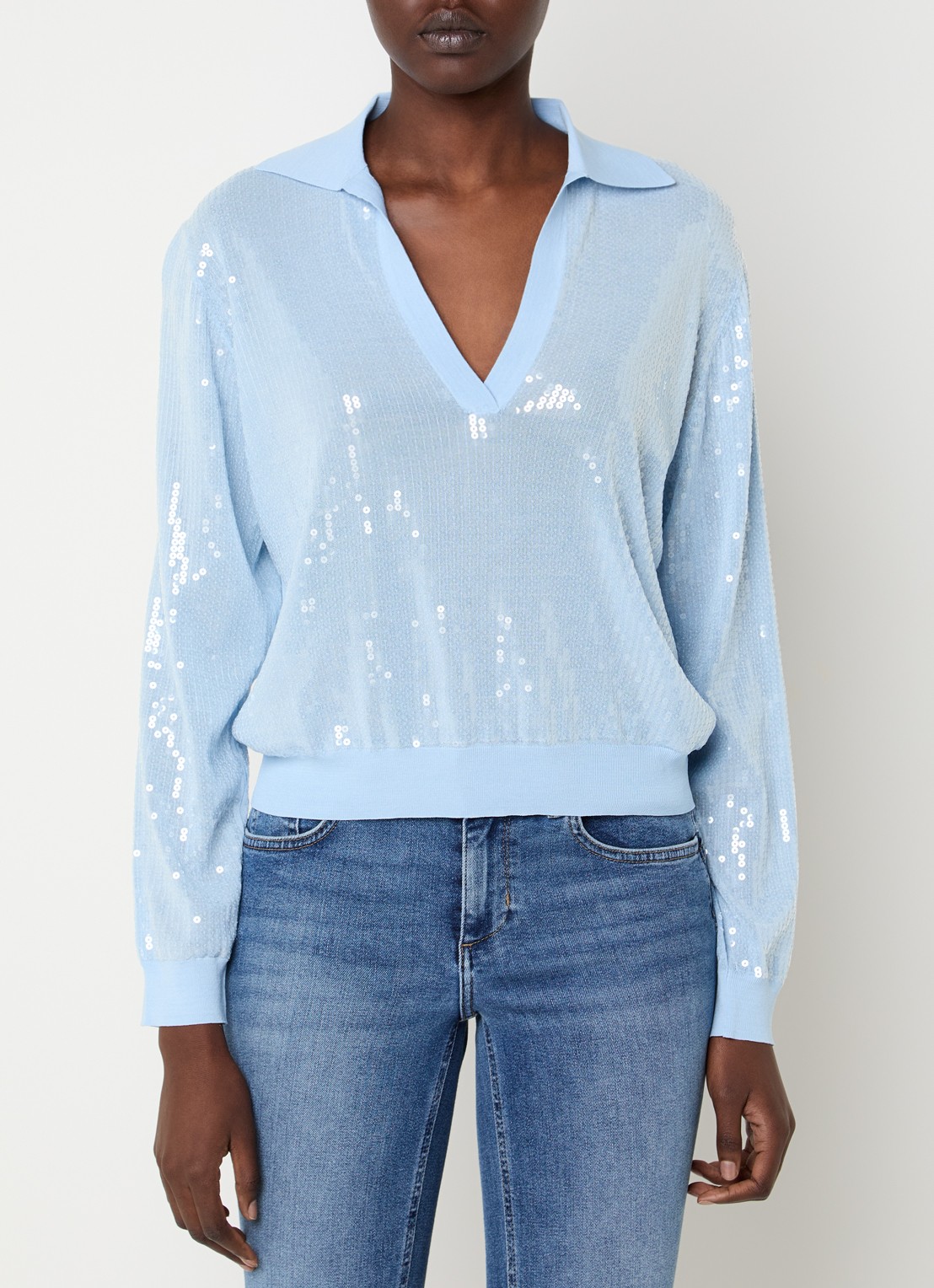 Liu Jo Top met pailletten en kraag - detail lichtblauw