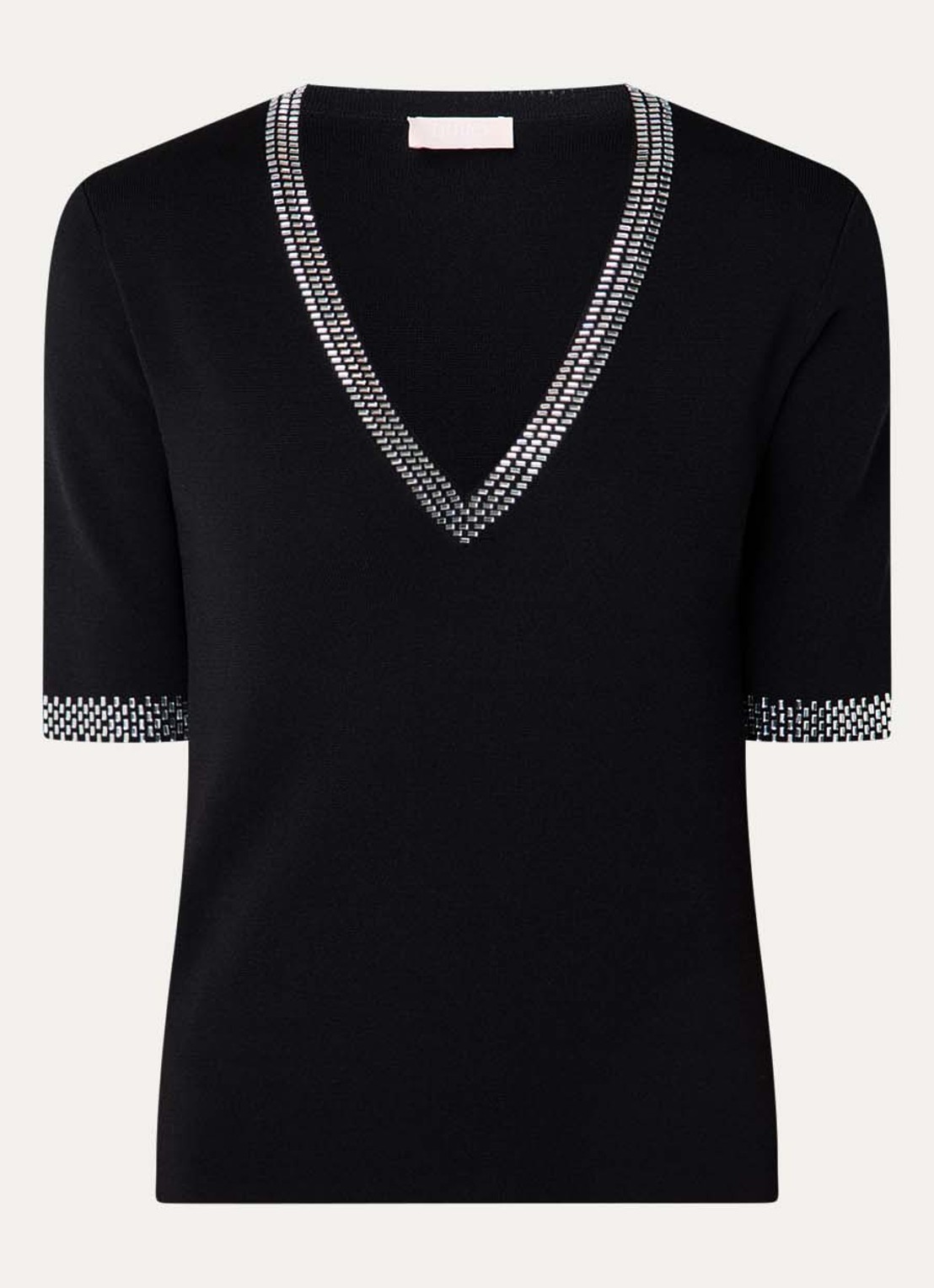 Liu Jo Top met strass en V-hals - voorkant 3 zwart