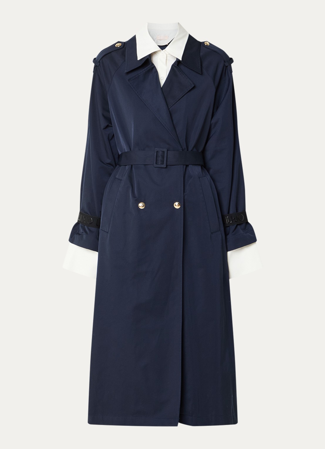 Liu Jo Trenchcoat met steekzakken en ceintuur - voorkant 3 donkerblauw