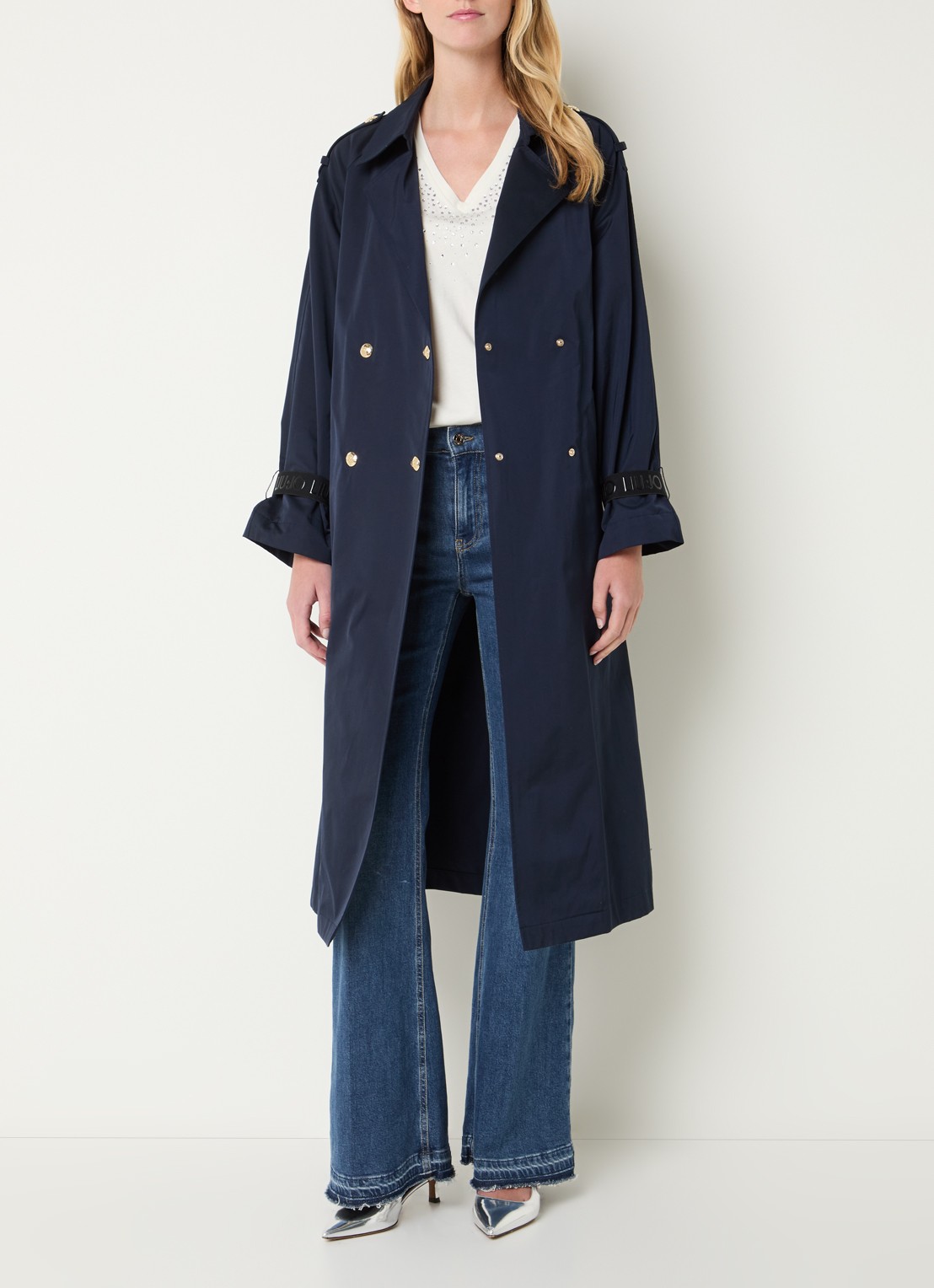 Liu Jo Trenchcoat met steekzakken en ceintuur - voorkant 4 donkerblauw