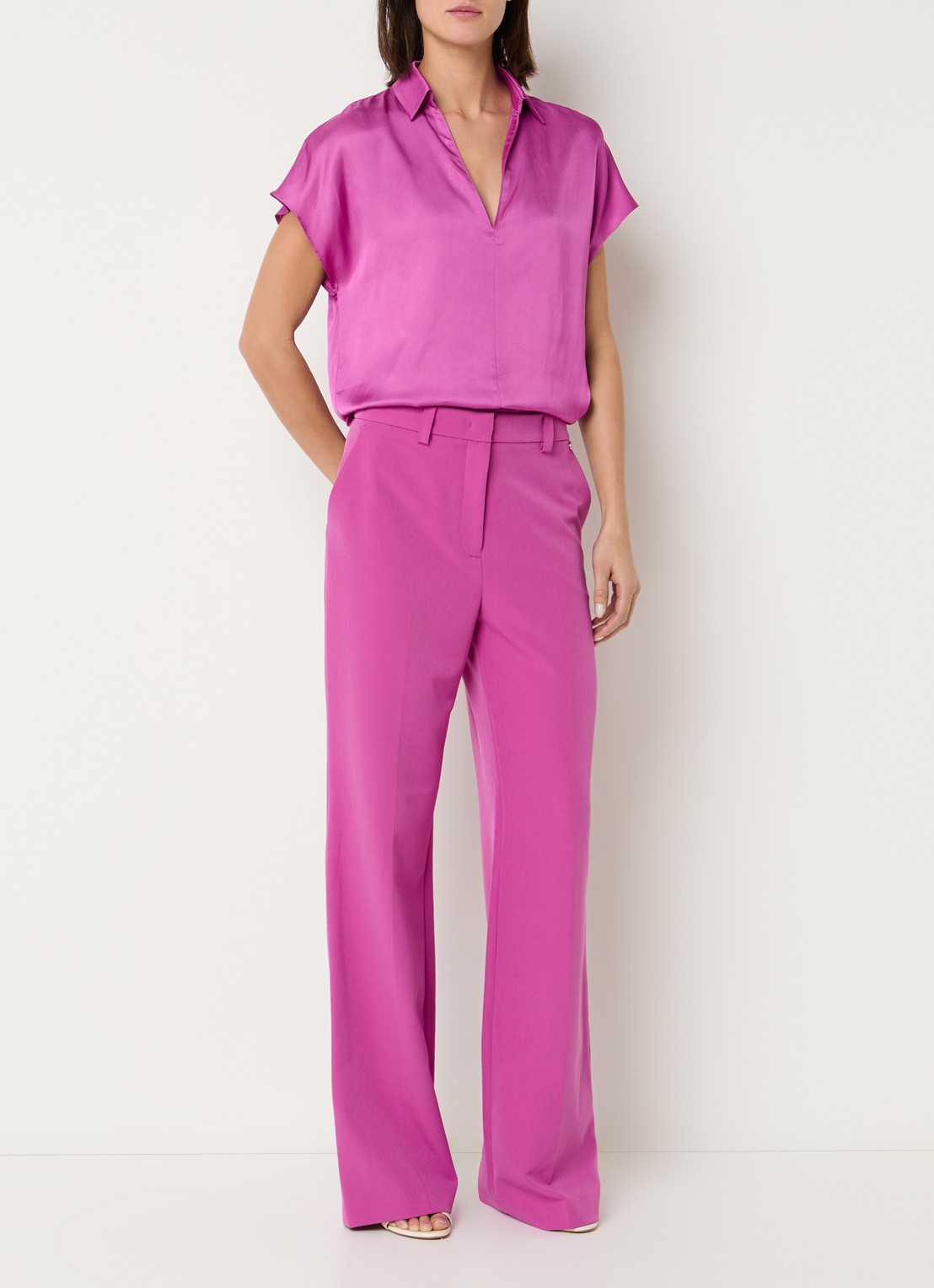 Liu Jo Tuniek van satijn met V-hals - voorkant 4 fuchsia