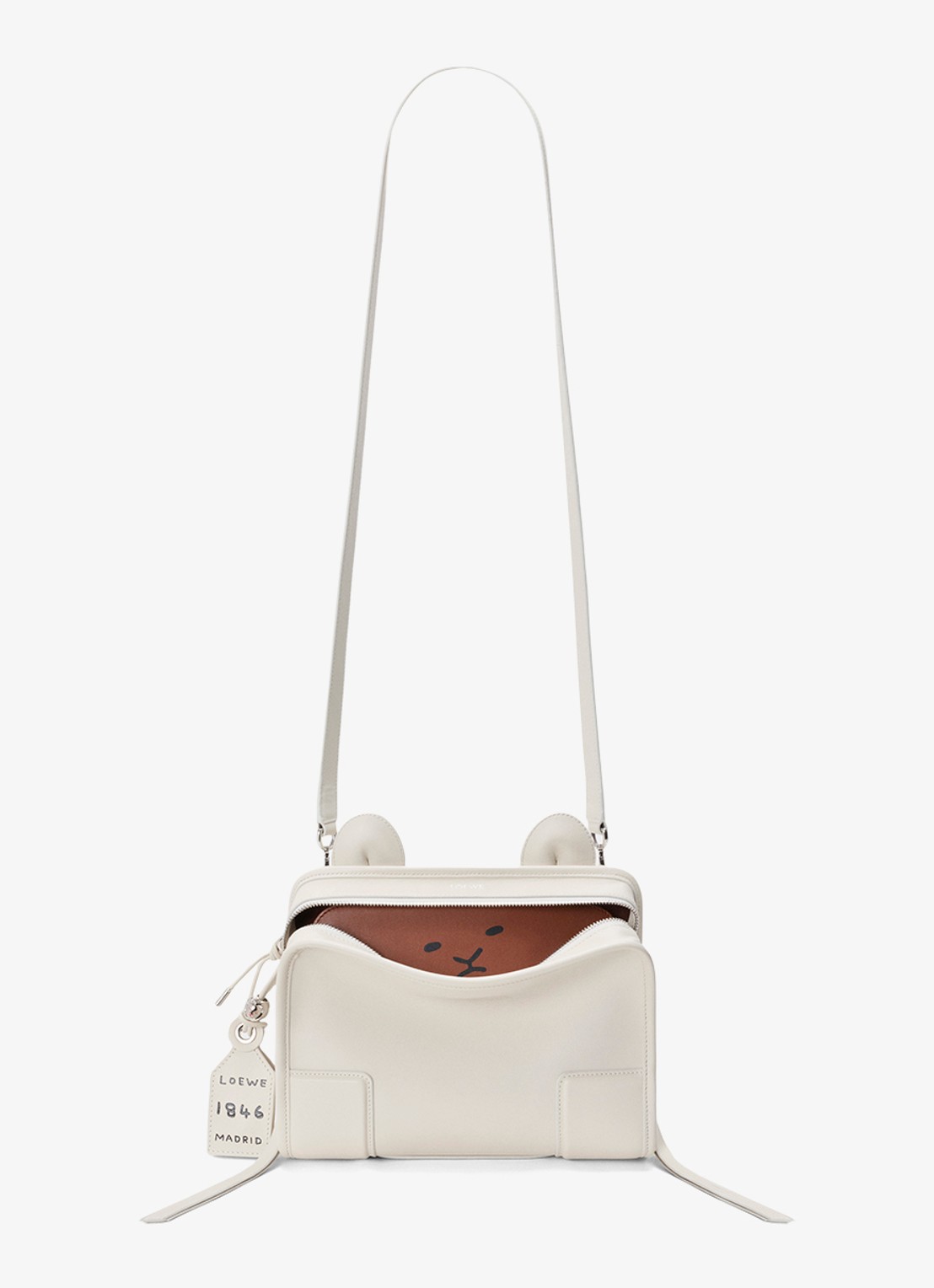 LOEWE Amazona 180 Small Lion Intarsio handtas van kalfsleer - detail 2 gebroken wit