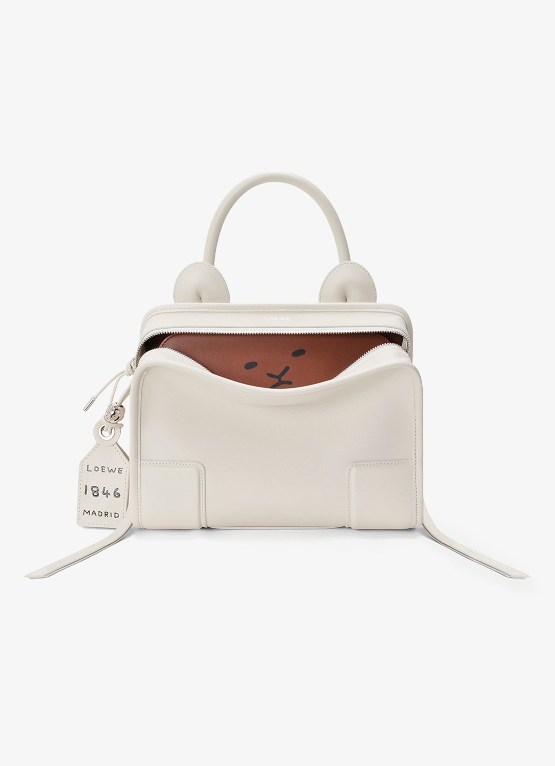 LOEWE Amazona 180 Small Lion Intarsio handtas van kalfsleer - voorkant 7 gebroken wit