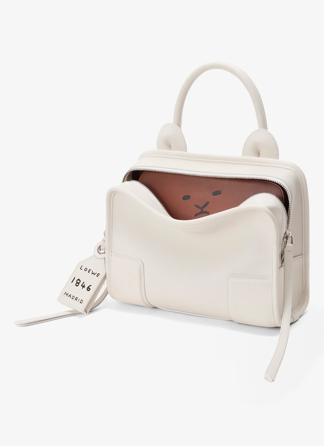 LOEWE Amazona 180 Small Lion Intarsio handtas van kalfsleer - voorkant 8 gebroken wit