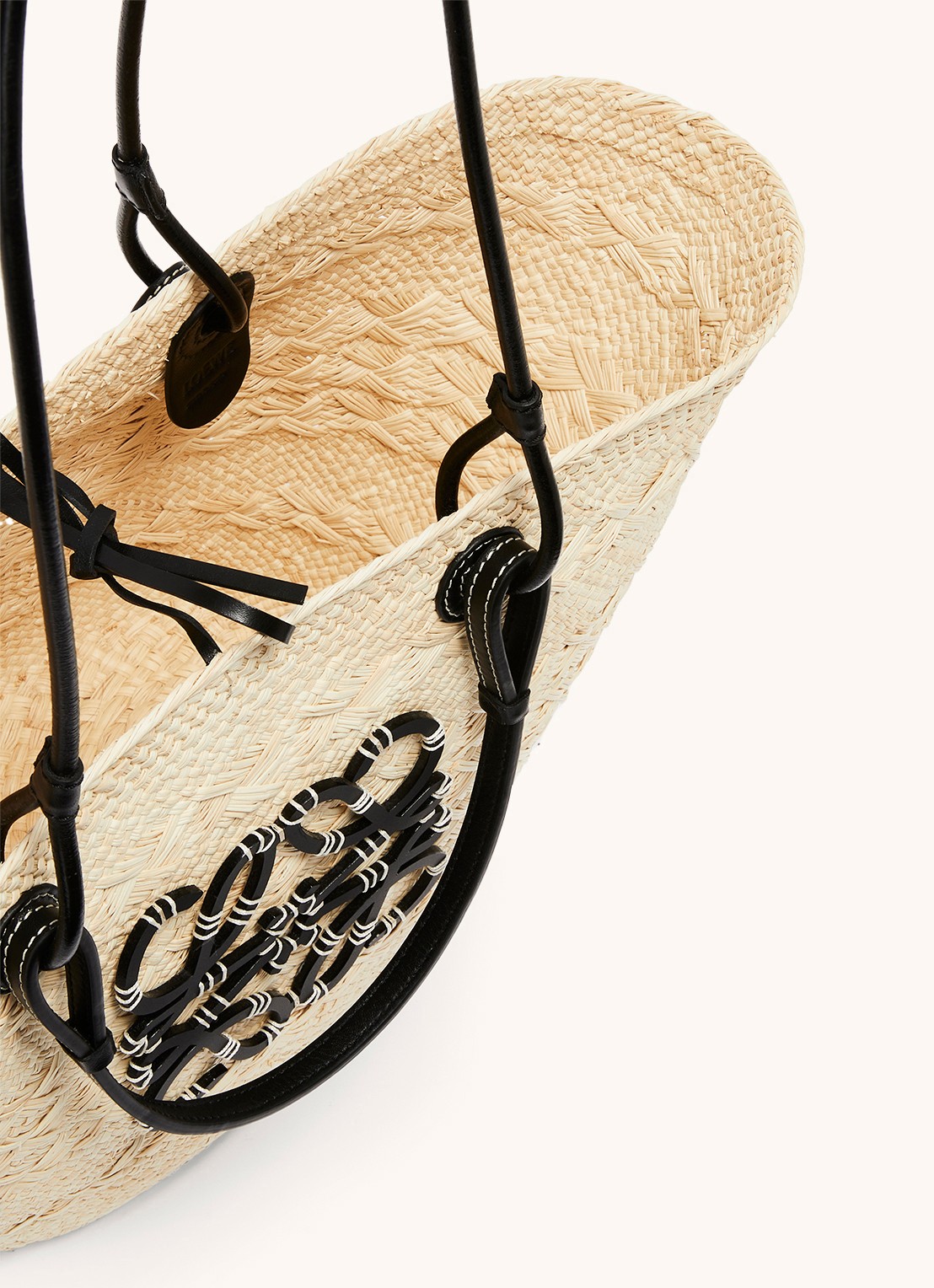 LOEWE Anagram Basket shopper met kalfsleren details - detail 3 zwart