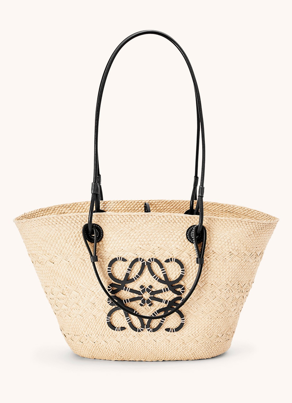 LOEWE Anagram Basket shopper met kalfsleren details - voorkant zwart