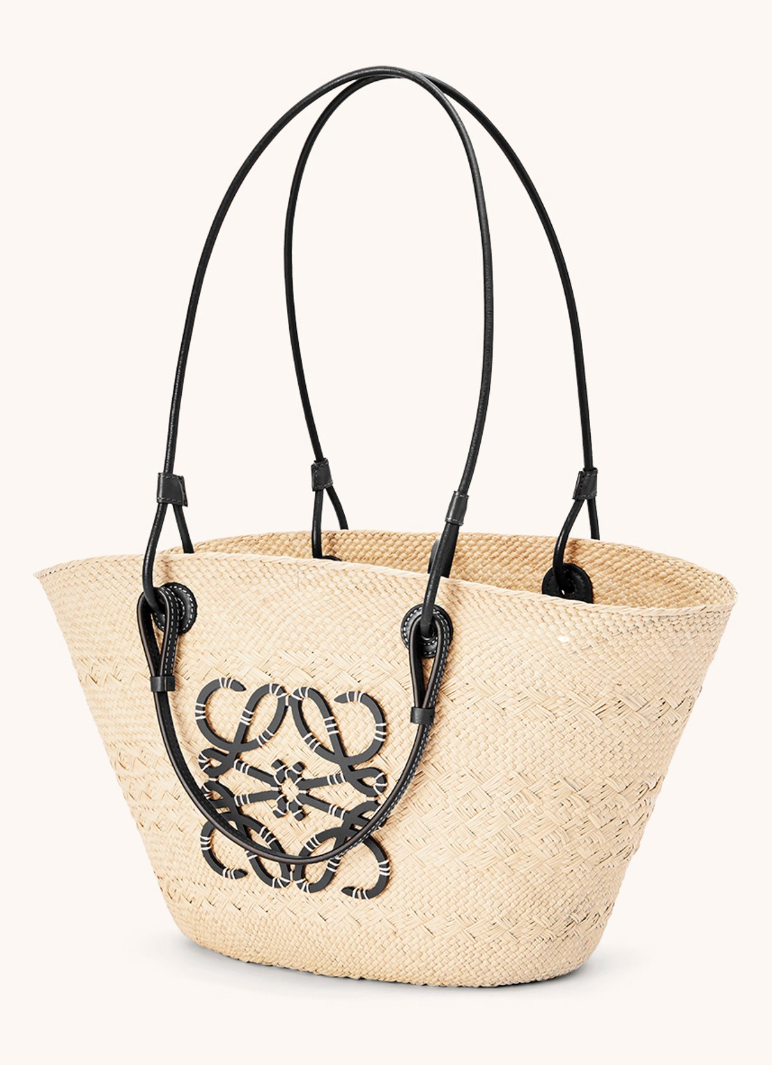 LOEWE Anagram Basket shopper met kalfsleren details - voorkant 2 zwart