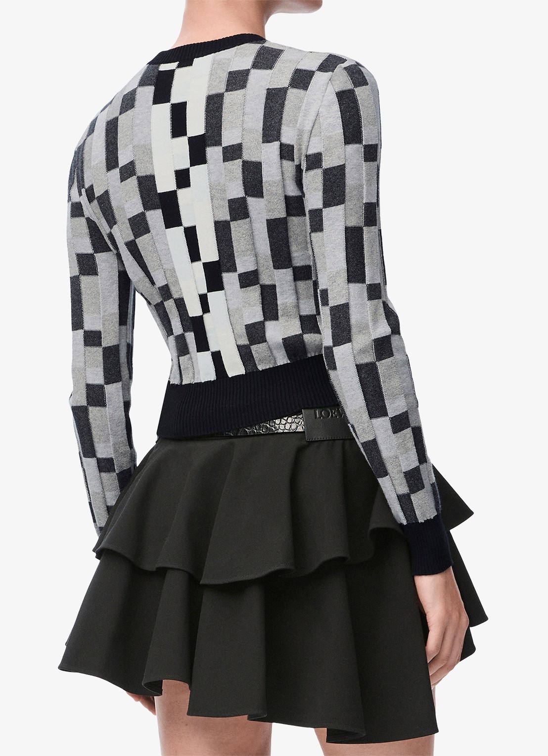 LOEWE Anagram fijngebreide crop top met flock logoprint - achterkant grijs