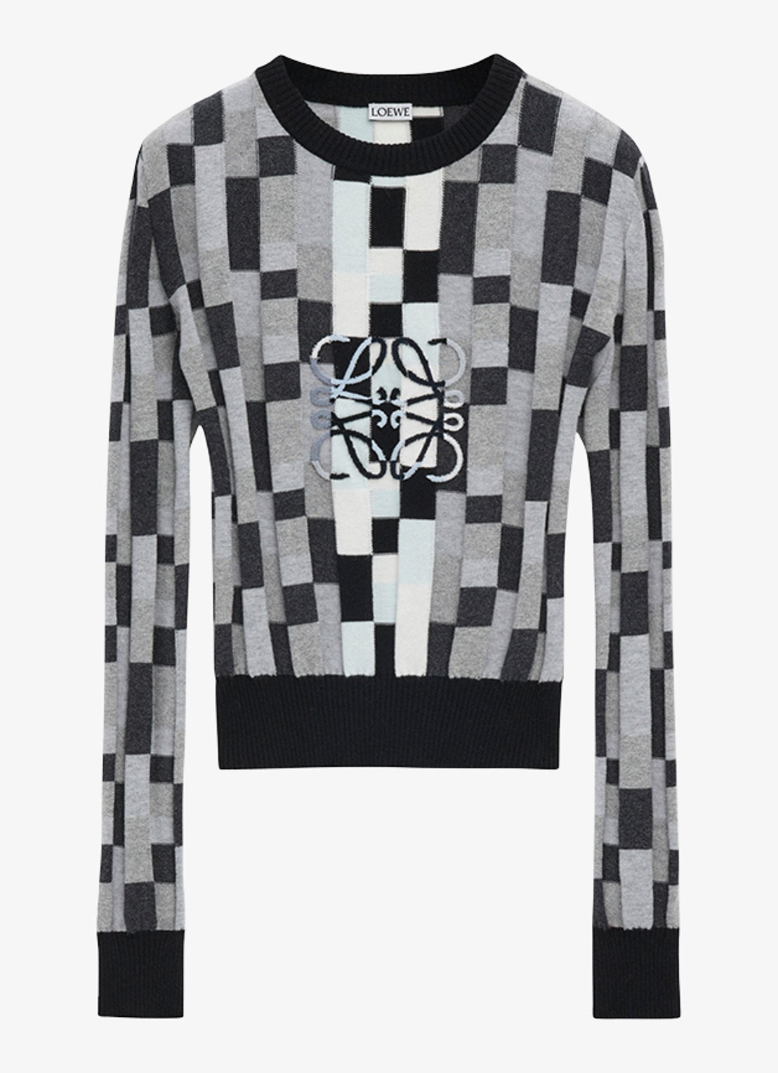 LOEWE Anagram fijngebreide crop top met flock logoprint - voorkant 2 grijs