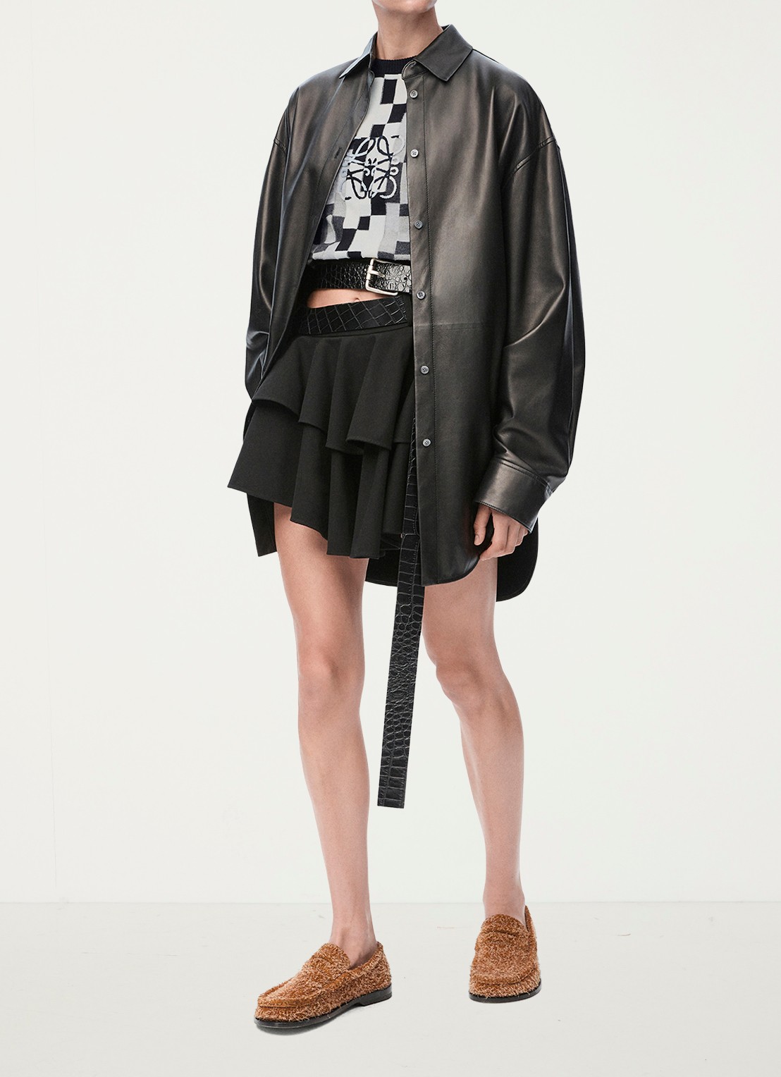 LOEWE Anagram fijngebreide crop top met flock logoprint - voorkant 3 grijs