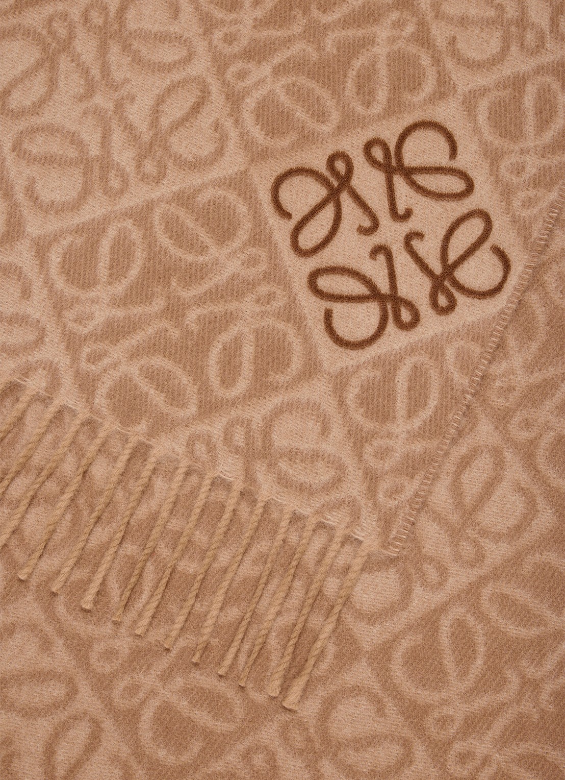 LOEWE Anagram fijngebreide sjaal in kasjmierblend met logo 180 x 38 cm - detail 3 camel