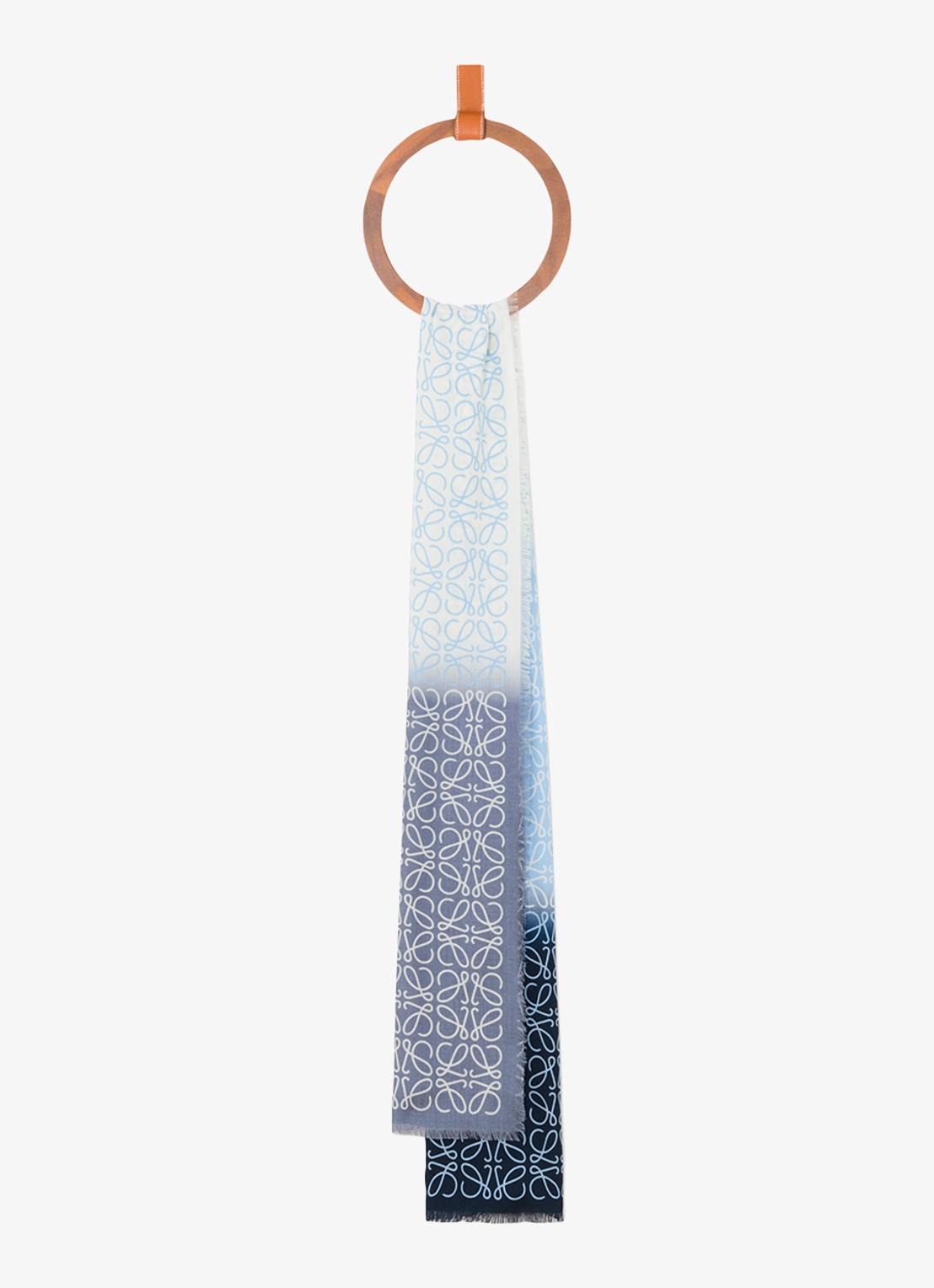 LOEWE Anagram fijngebreide sjaal in kasjmierblend met logo 200 x 45 cm - voorkant 3 blauw