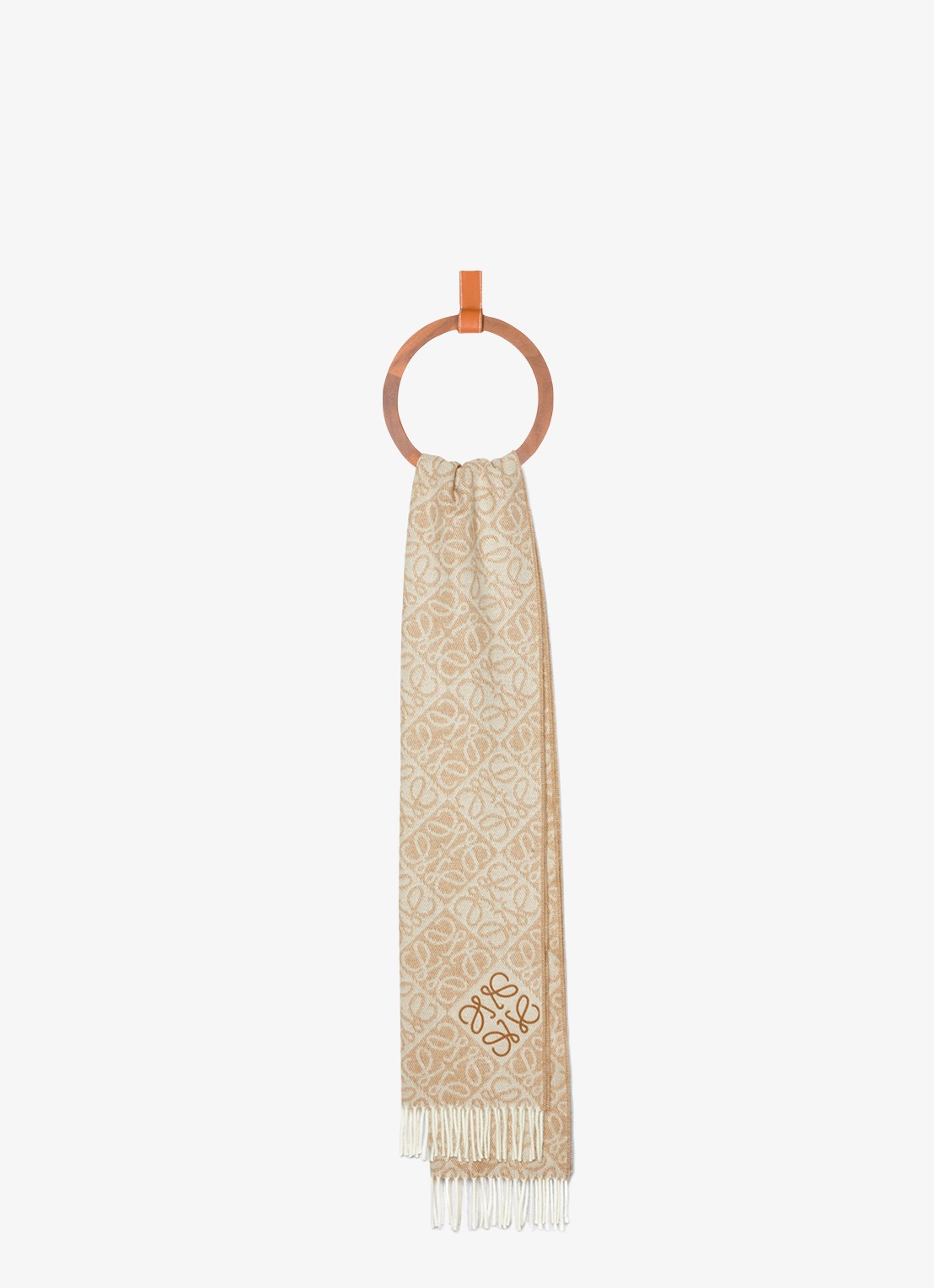 LOEWE Anagram sjaal in kasjmierblend met logo 180 x 38 cm - detail beige