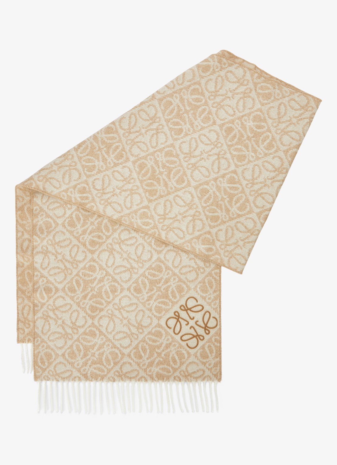 LOEWE Anagram sjaal in kasjmierblend met logo 180 x 38 cm - voorkant 3 beige