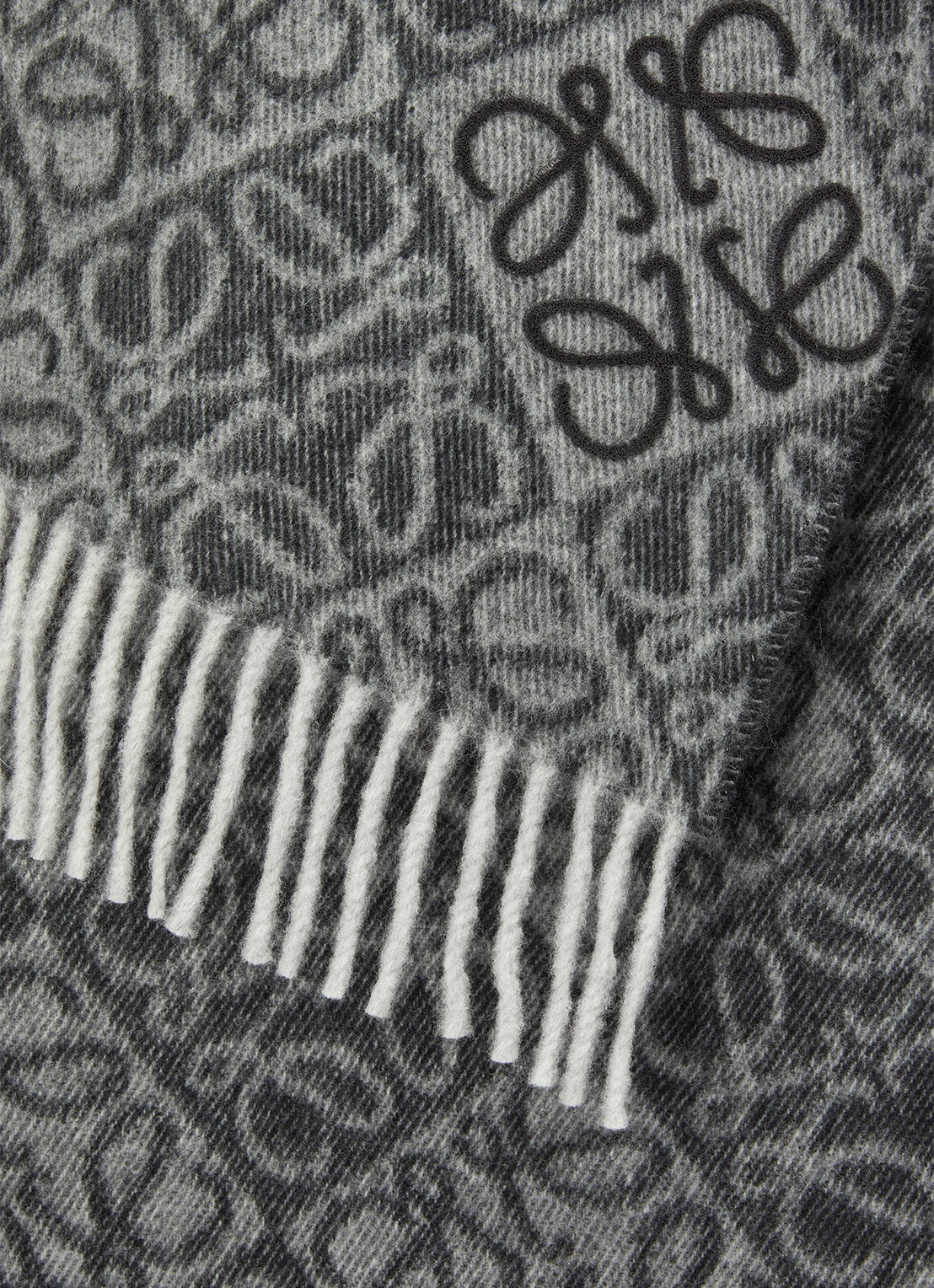 LOEWE Anagram sjaal in kasjmierblend met logo 180 x 38 cm - detail grijs