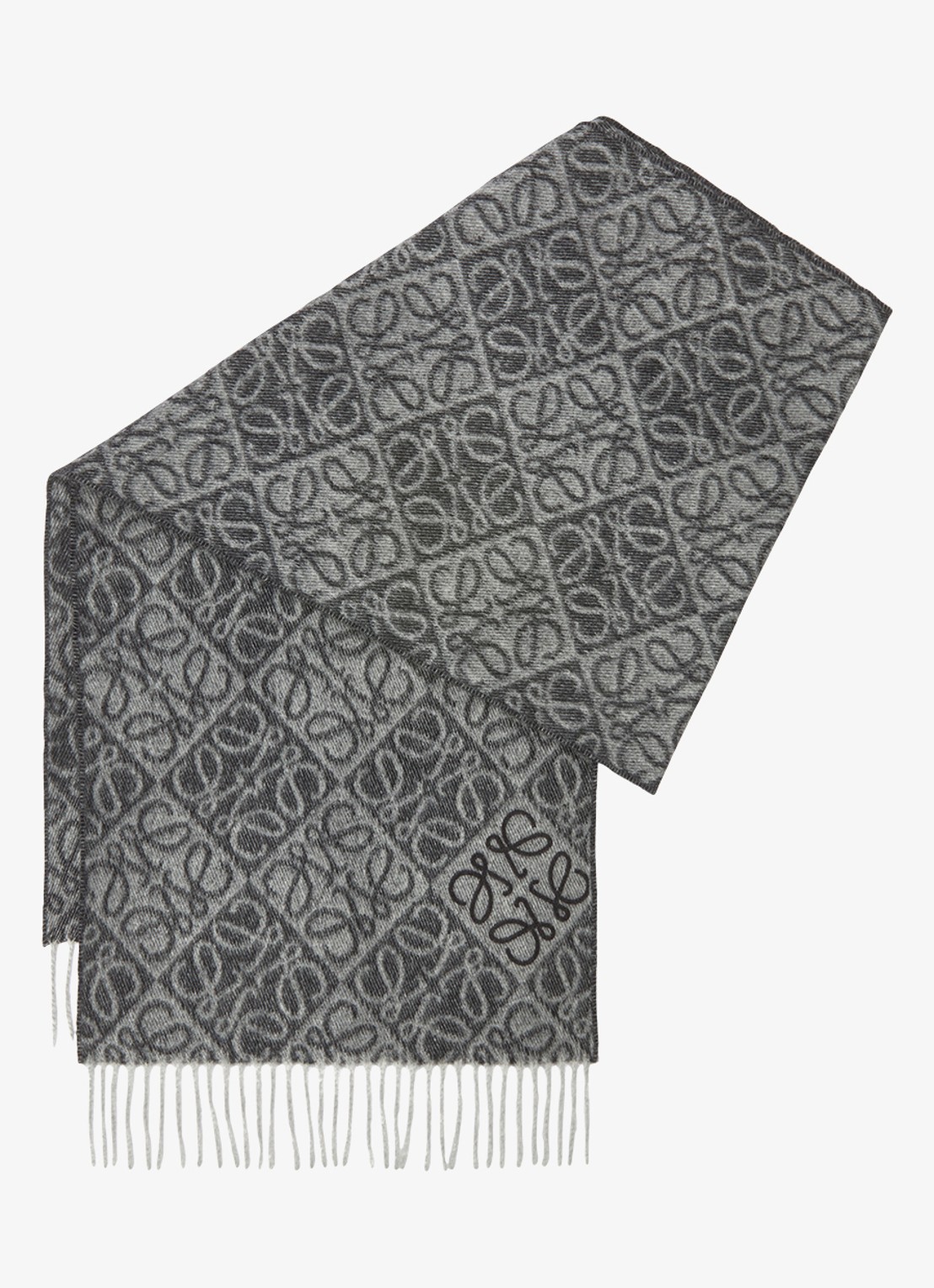 LOEWE Anagram sjaal in kasjmierblend met logo 180 x 38 cm - voorkant 2 grijs