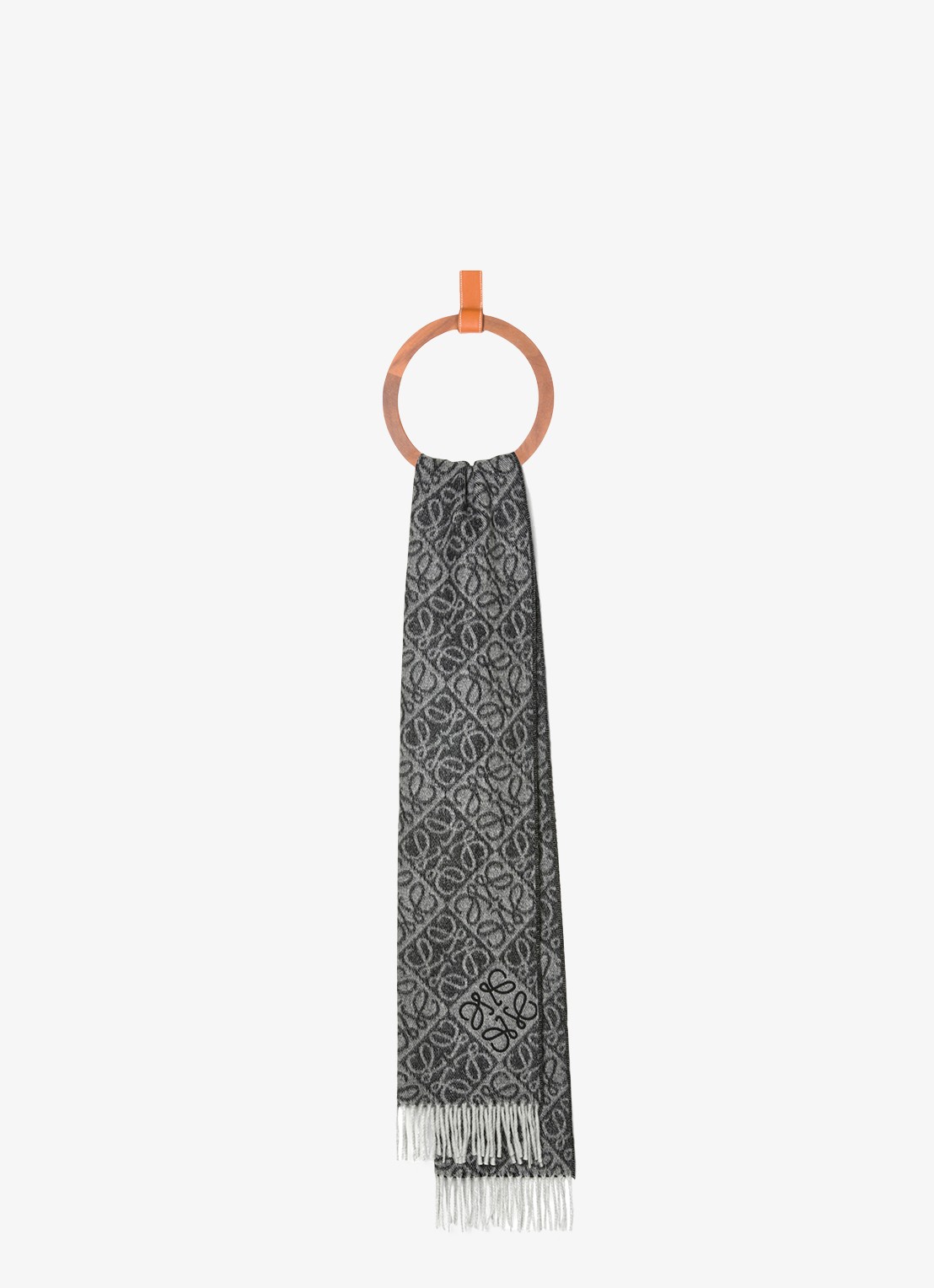 LOEWE Anagram sjaal in kasjmierblend met logo 180 x 38 cm - voorkant 3 grijs