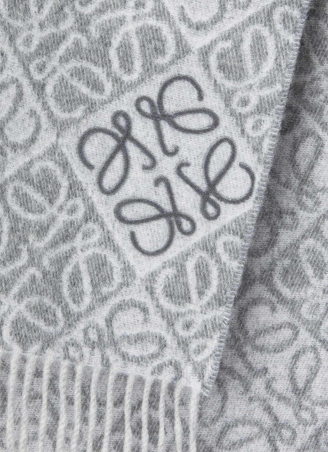 LOEWE Anagram sjaal in kasjmierblend met logo 180 x 38 cm - detail 3 grijs