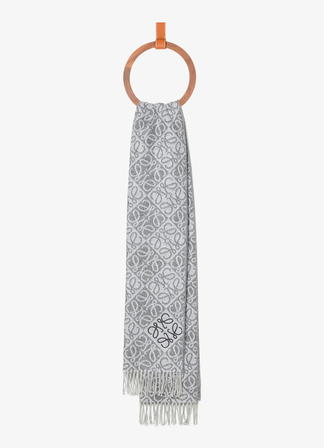 LOEWE Anagram sjaal in kasjmierblend met logo 180 x 38 cm - voorkant 2 grijs