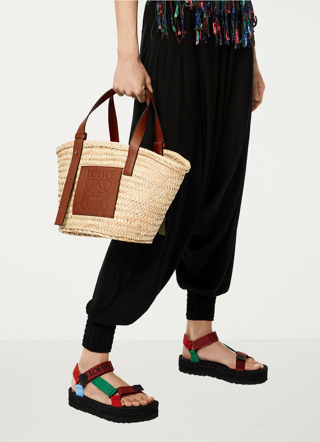 LOEWE Basket handtas met kalfsleren details - voorkant 3 camel