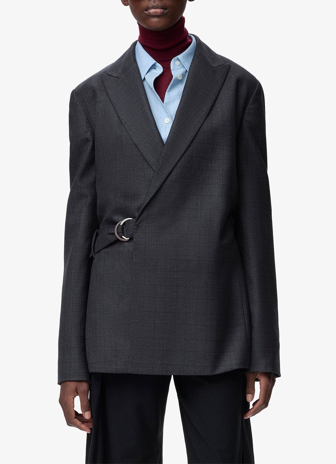 LOEWE Blazer van wol met ceintuur - detail 3 donkergrijs