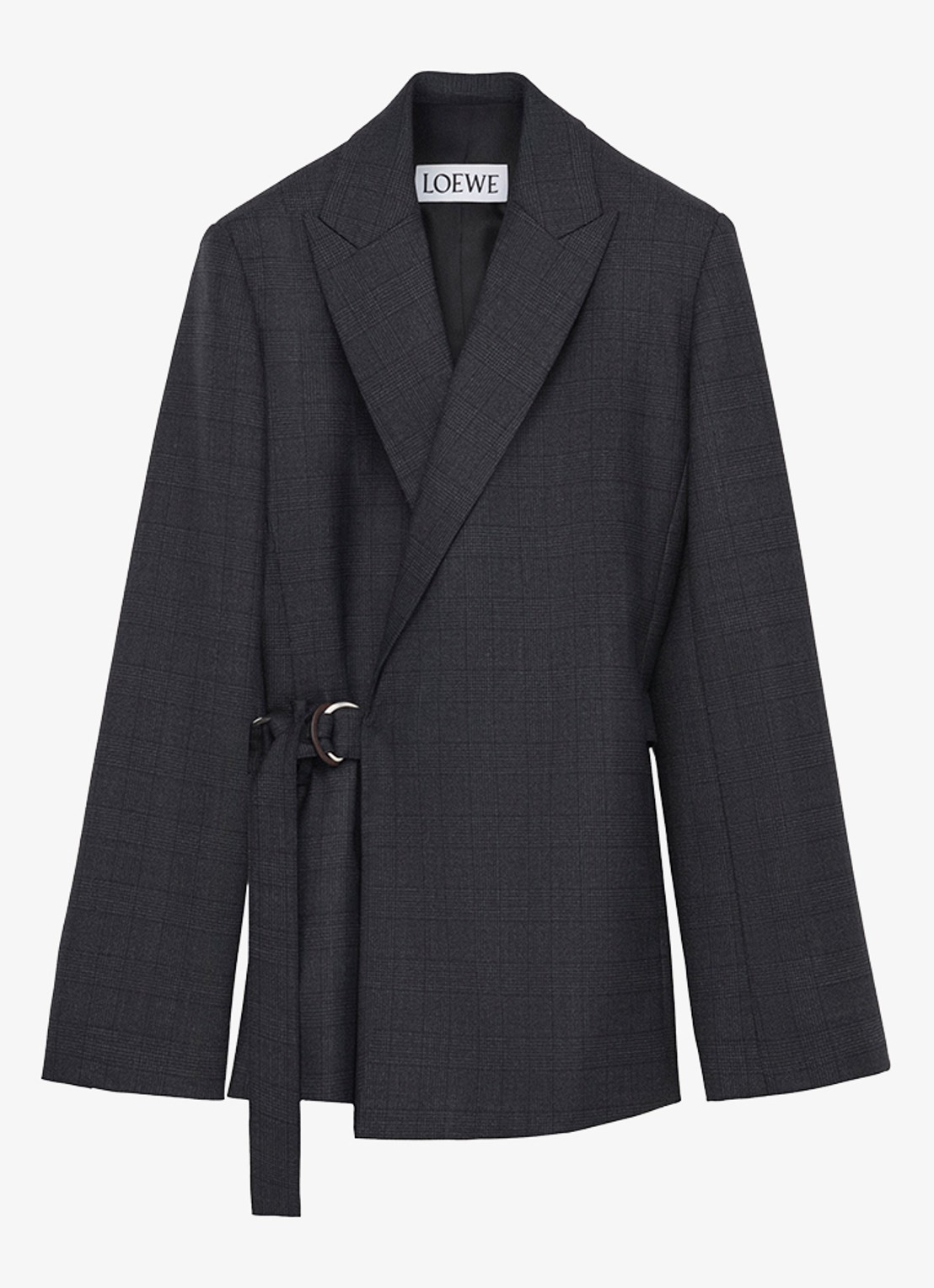LOEWE Blazer van wol met ceintuur - voorkant donkergrijs