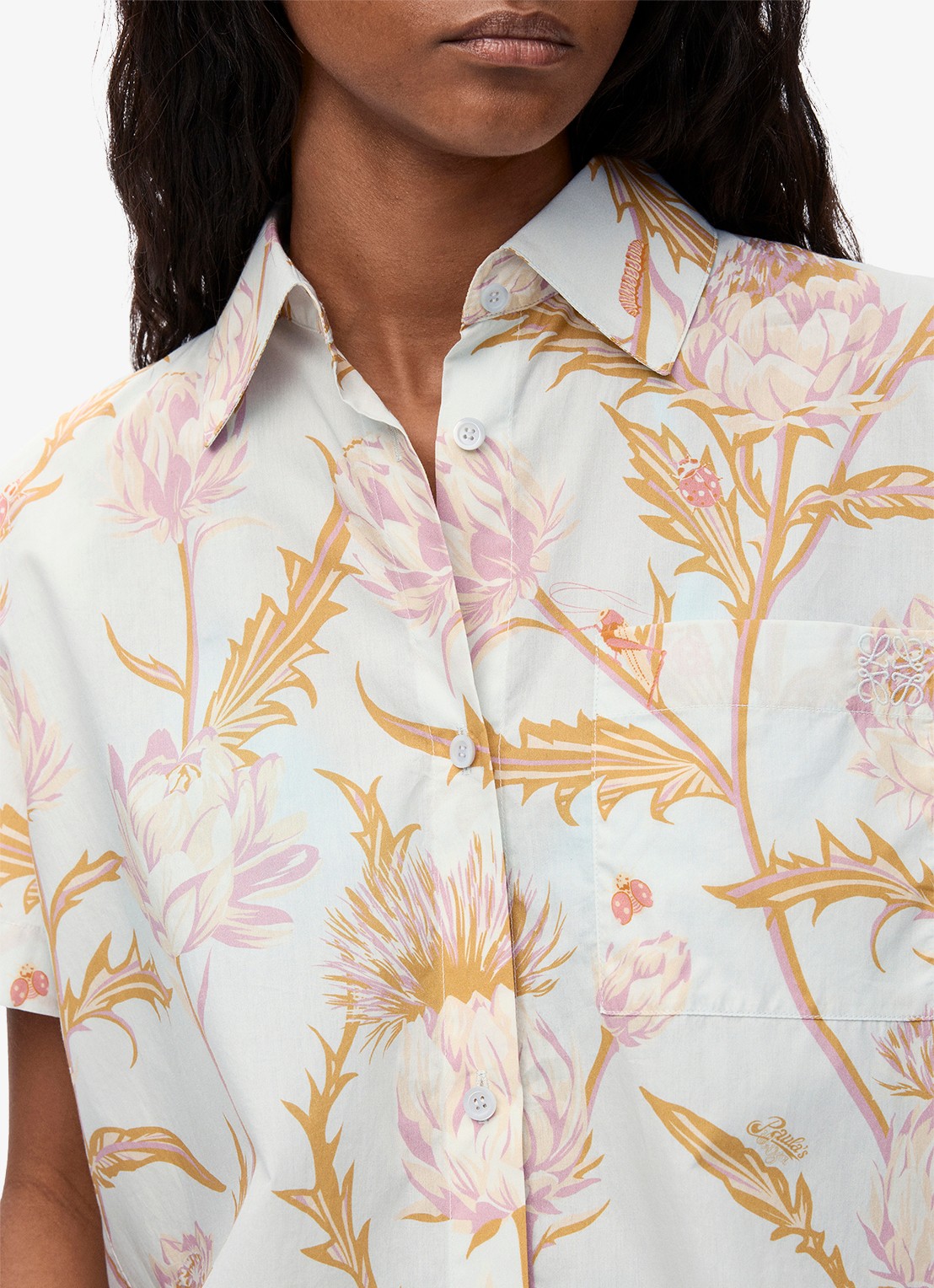 LOEWE Blouse met bloemenprint en borstzak - detail 5 lichtblauw