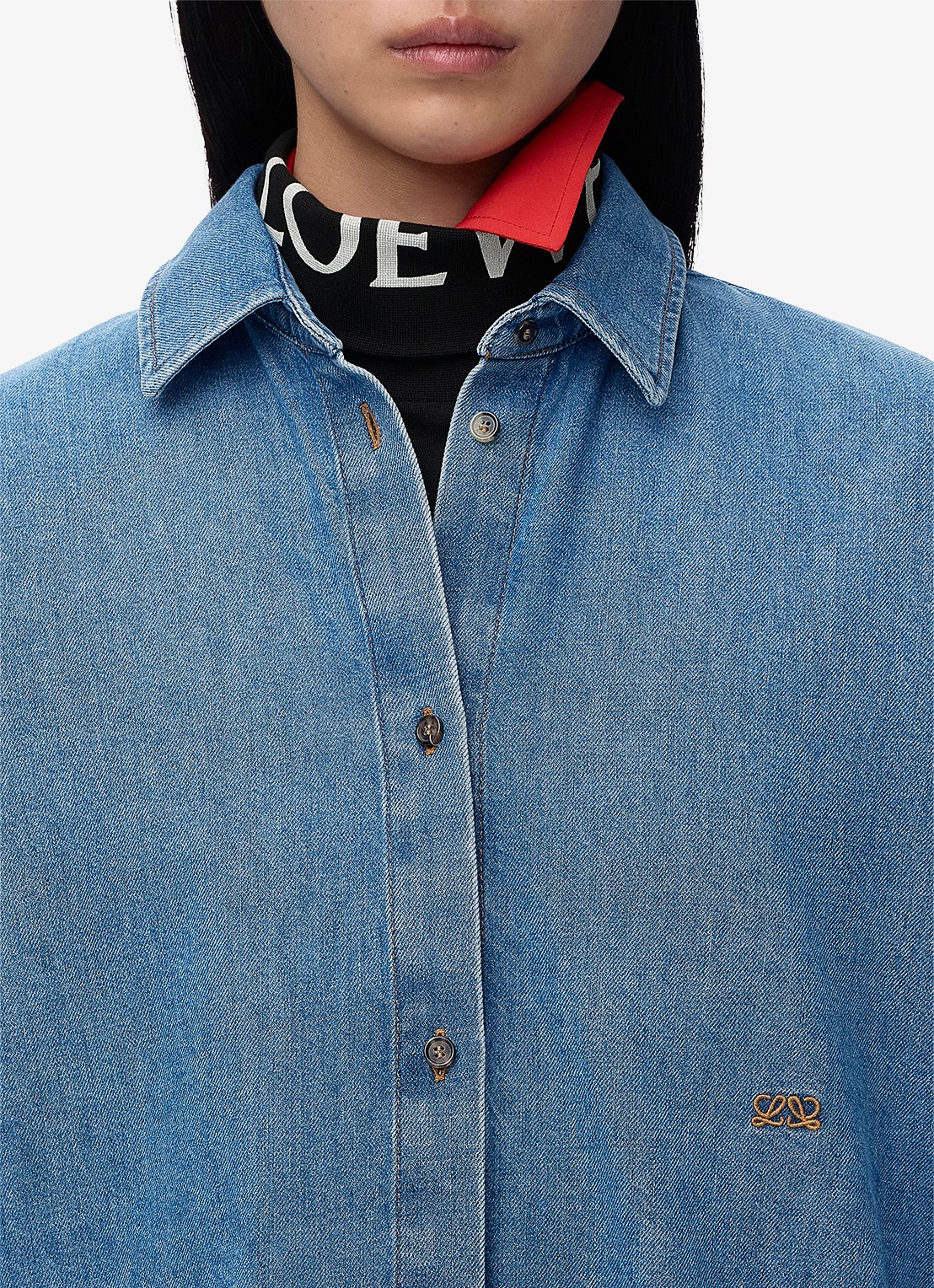 LOEWE Blouse van denim met logoborduring - detail 2 indigo