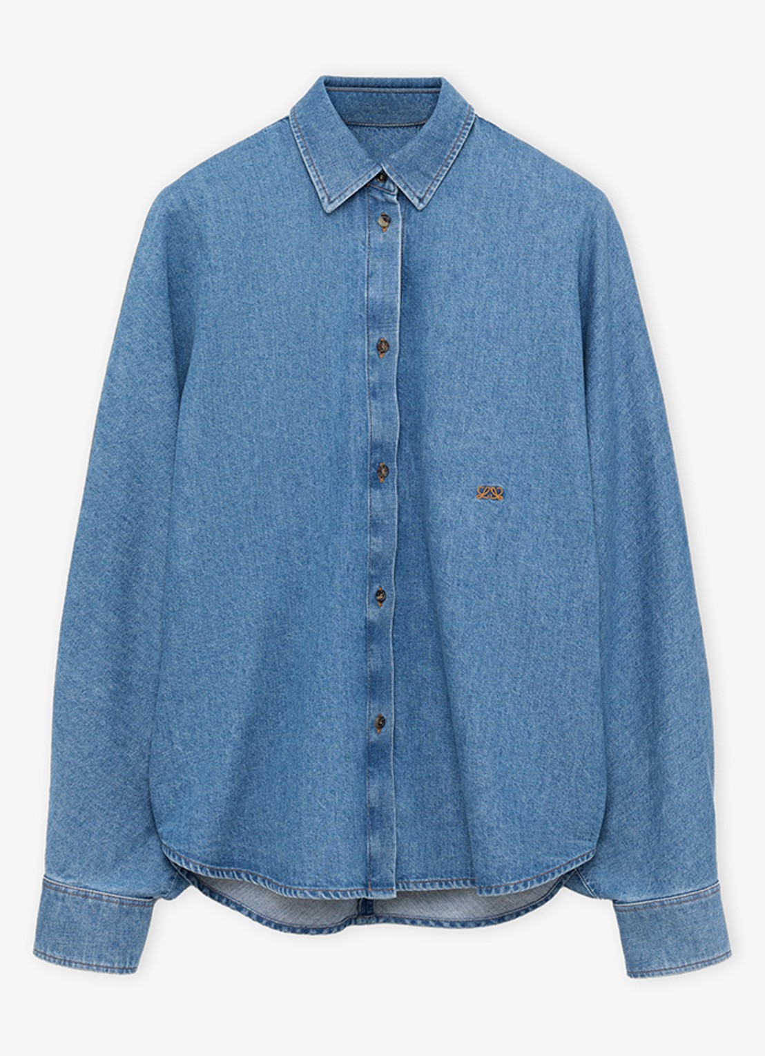 LOEWE Blouse van denim met logoborduring - voorkant 3 indigo
