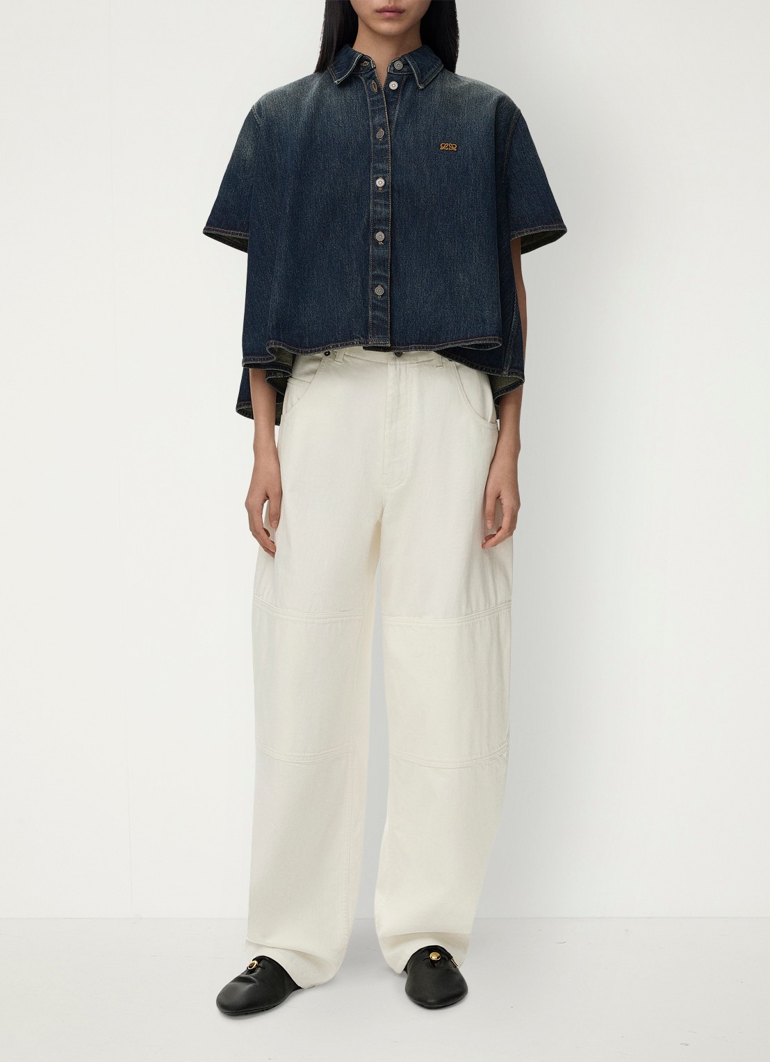LOEWE Blouse van denim - voorkant 5 donkerblauw