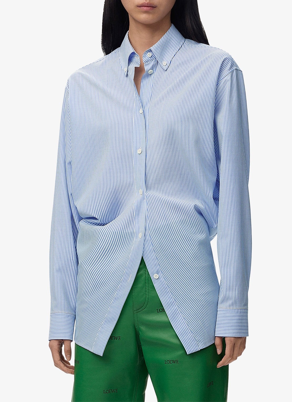 LOEWE Blouse van wol met streepprint - detail blauw
