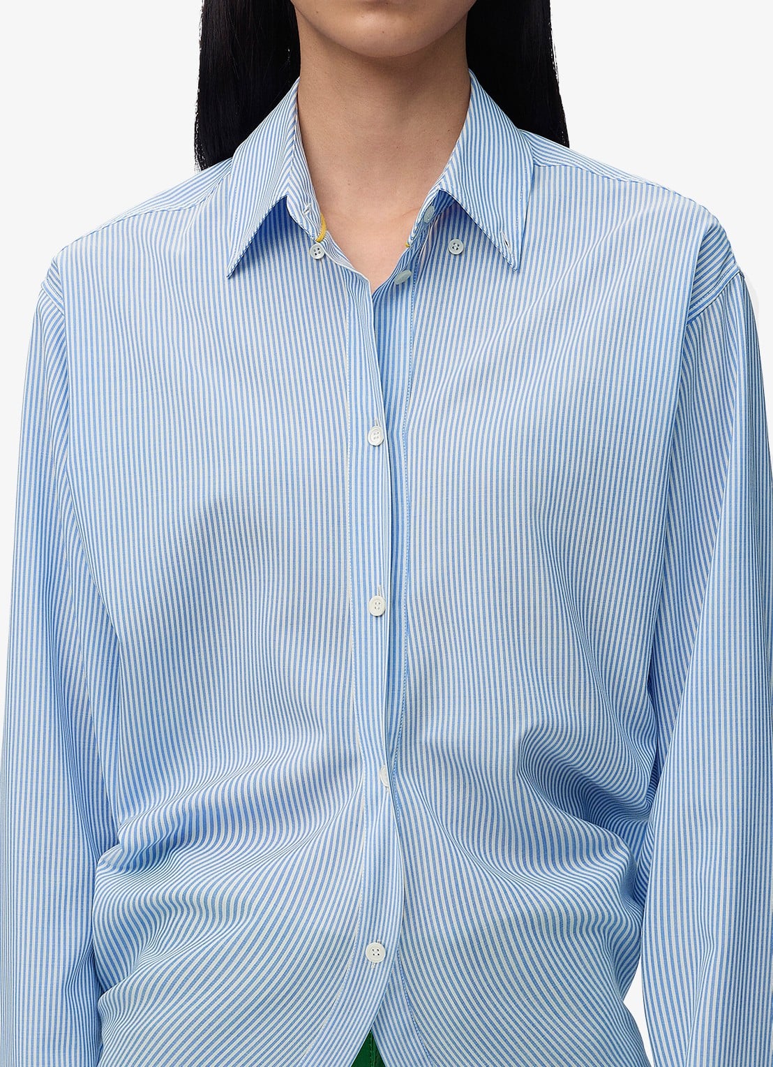LOEWE Blouse van wol met streepprint - detail 2 blauw