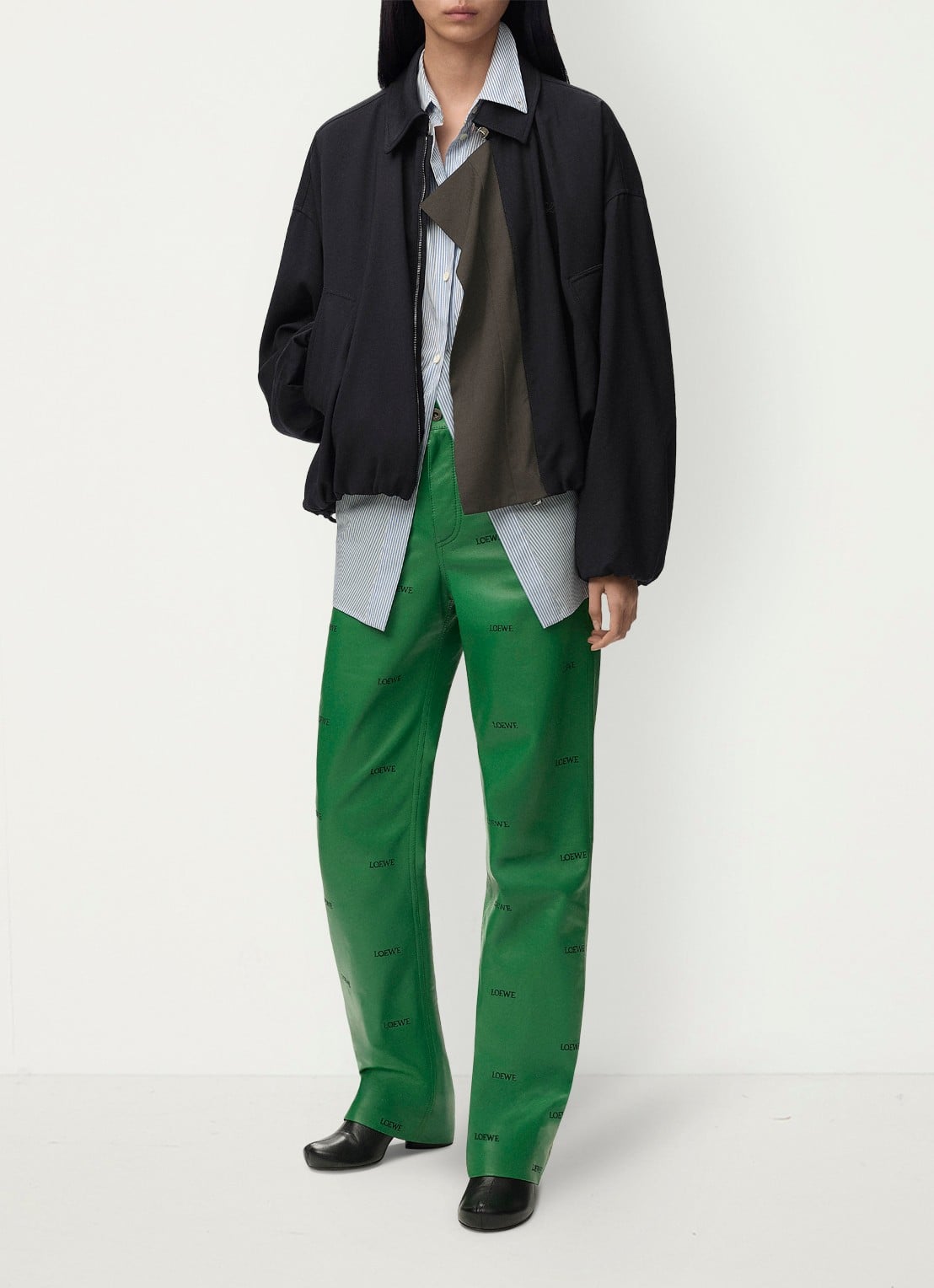 LOEWE Blouse van wol met streepprint - voorkant 5 blauw
