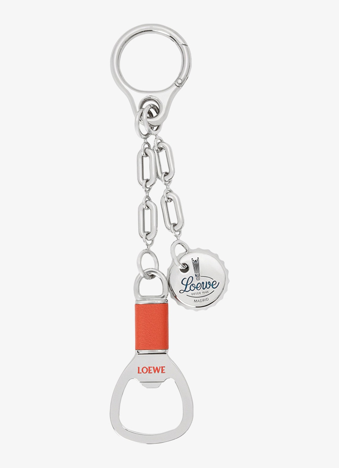 LOEWE Bottle Opener sleutelhanger met leren detail - voorkant 2 zilver