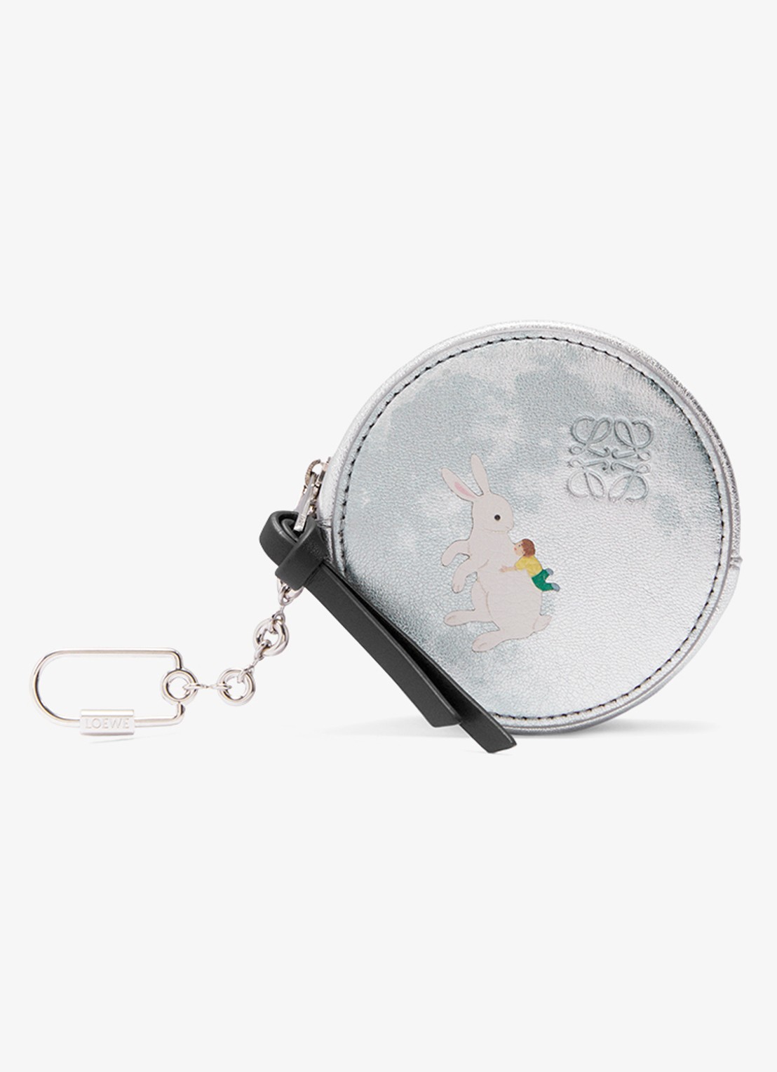 LOEWE Bunny Large Cookie sleuteletui van kalfsleer met metallic finish - voorkant zilver
