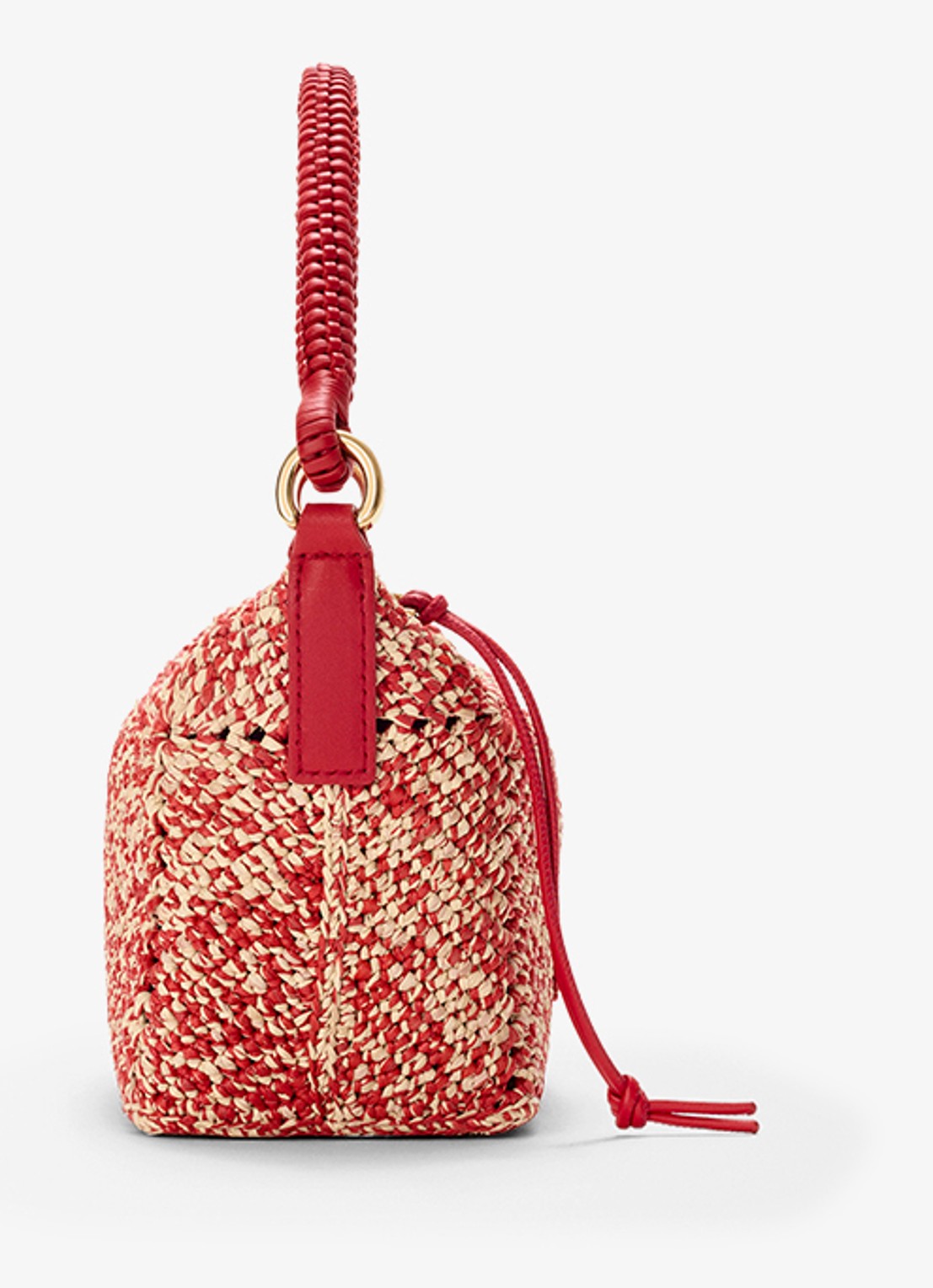 LOEWE Cala Mini handtas van raffia met kalfsleren details - detail 3 rood