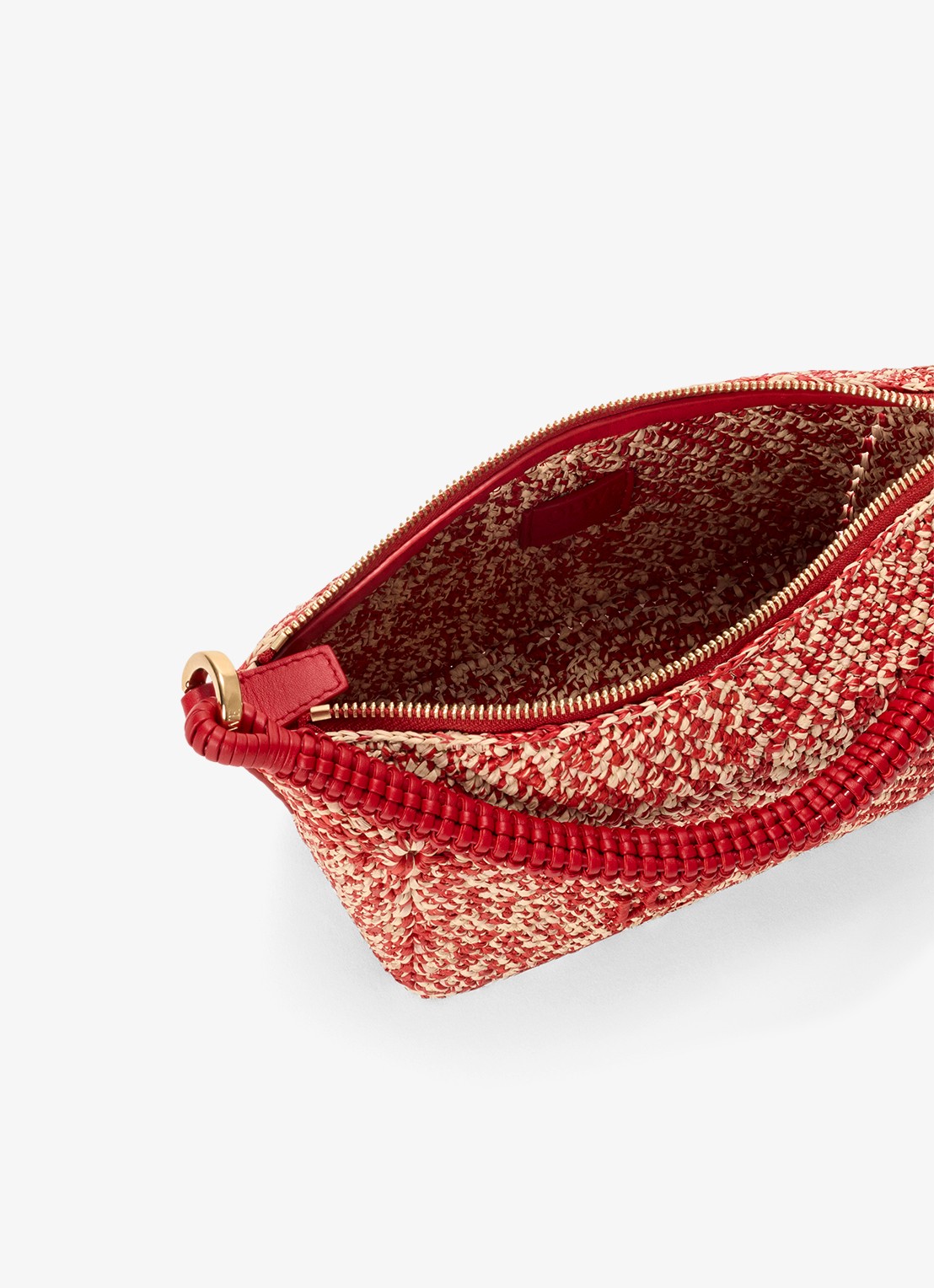 LOEWE Cala Mini handtas van raffia met kalfsleren details - detail 5 rood