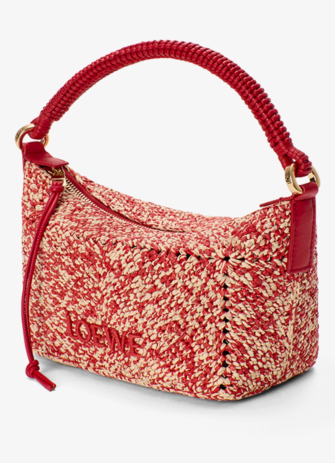 LOEWE Cala Mini handtas van raffia met kalfsleren details - voorkant 2 rood