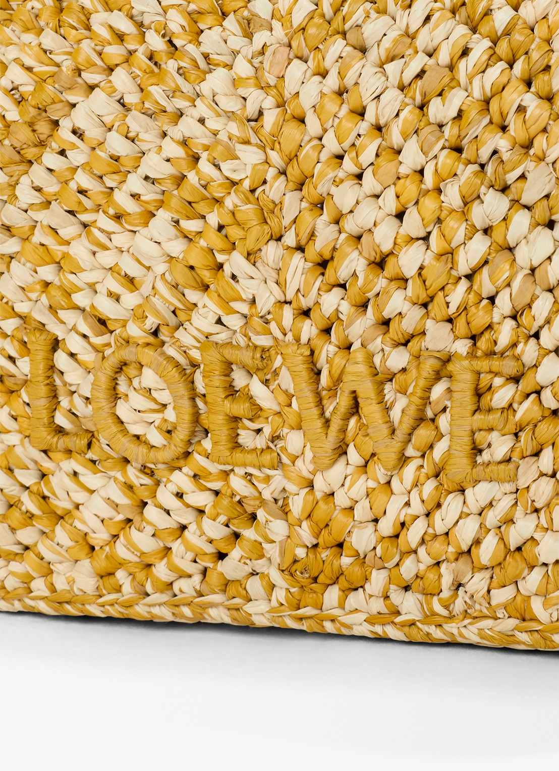 LOEWE Cala Mini handtas van raffia met kalfsleren details - detail 5 mosterd