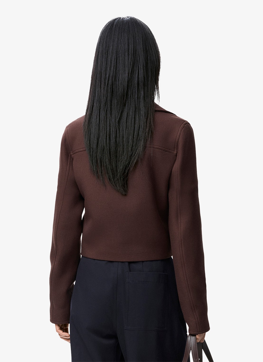 LOEWE Cropped jack in wolblend met klepzakken - achterkant 5 donkerbruin