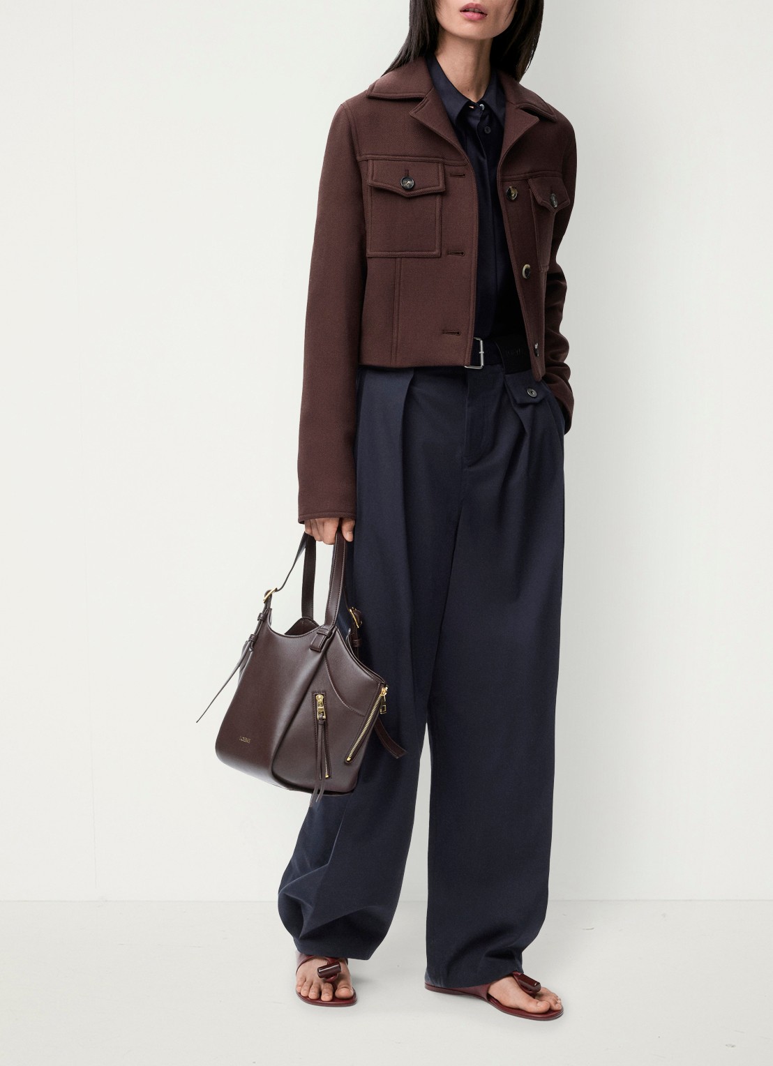 LOEWE Cropped jack in wolblend met klepzakken - voorkant 4 donkerbruin