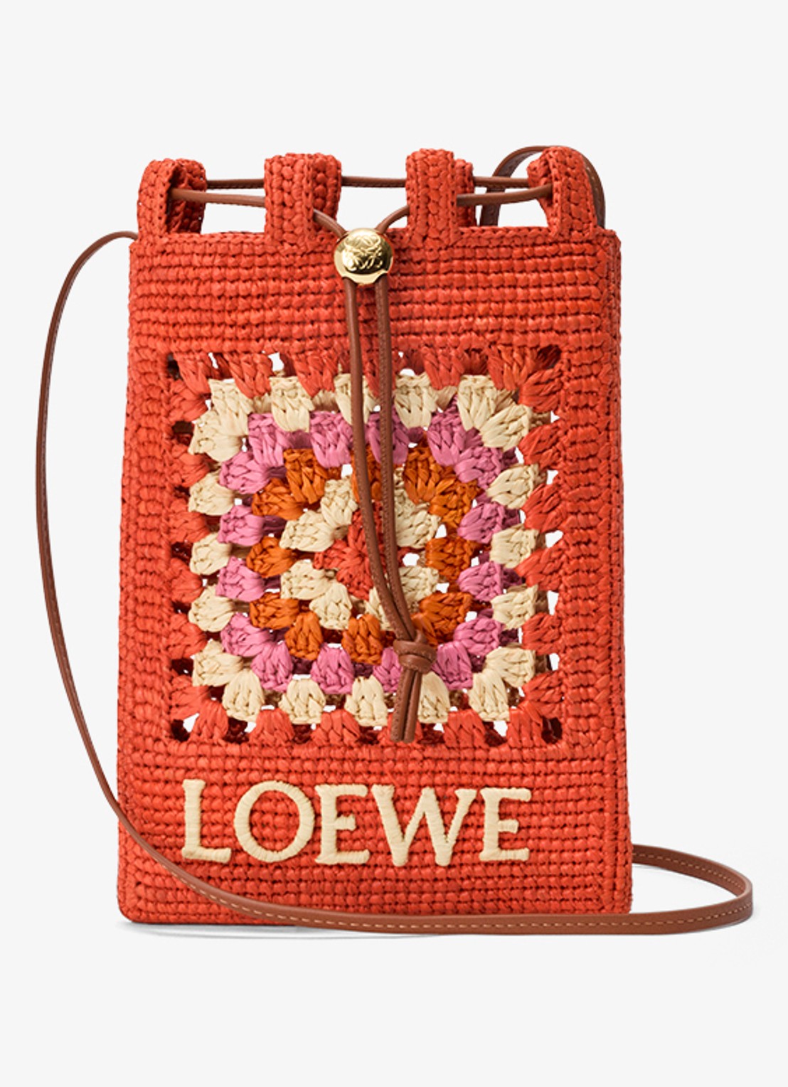 LOEWE Crossbodytas van raffia met logo - voorkant donkeroranje
