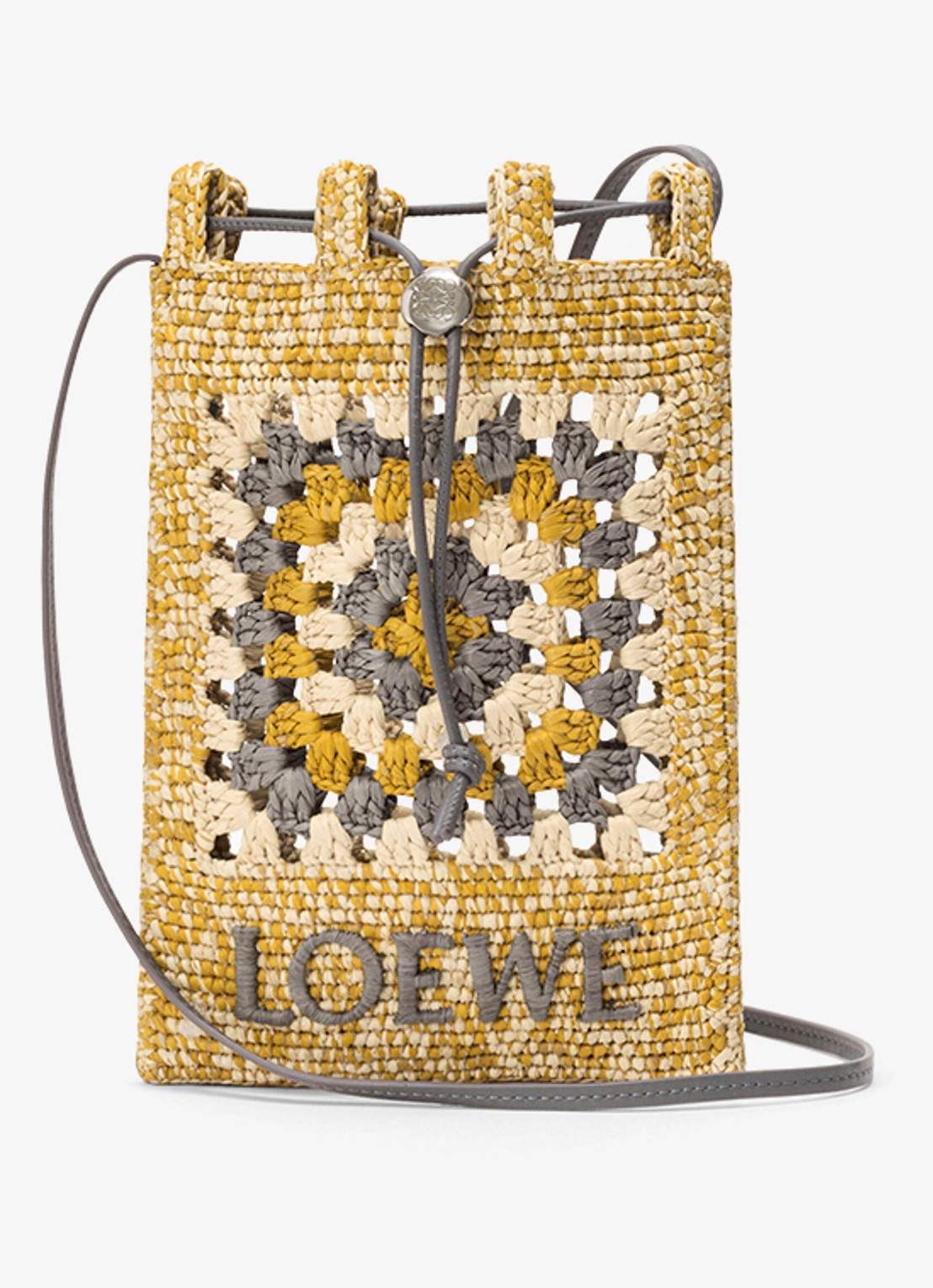 LOEWE Crossbodytas van raffia met logo - voorkant mosterd